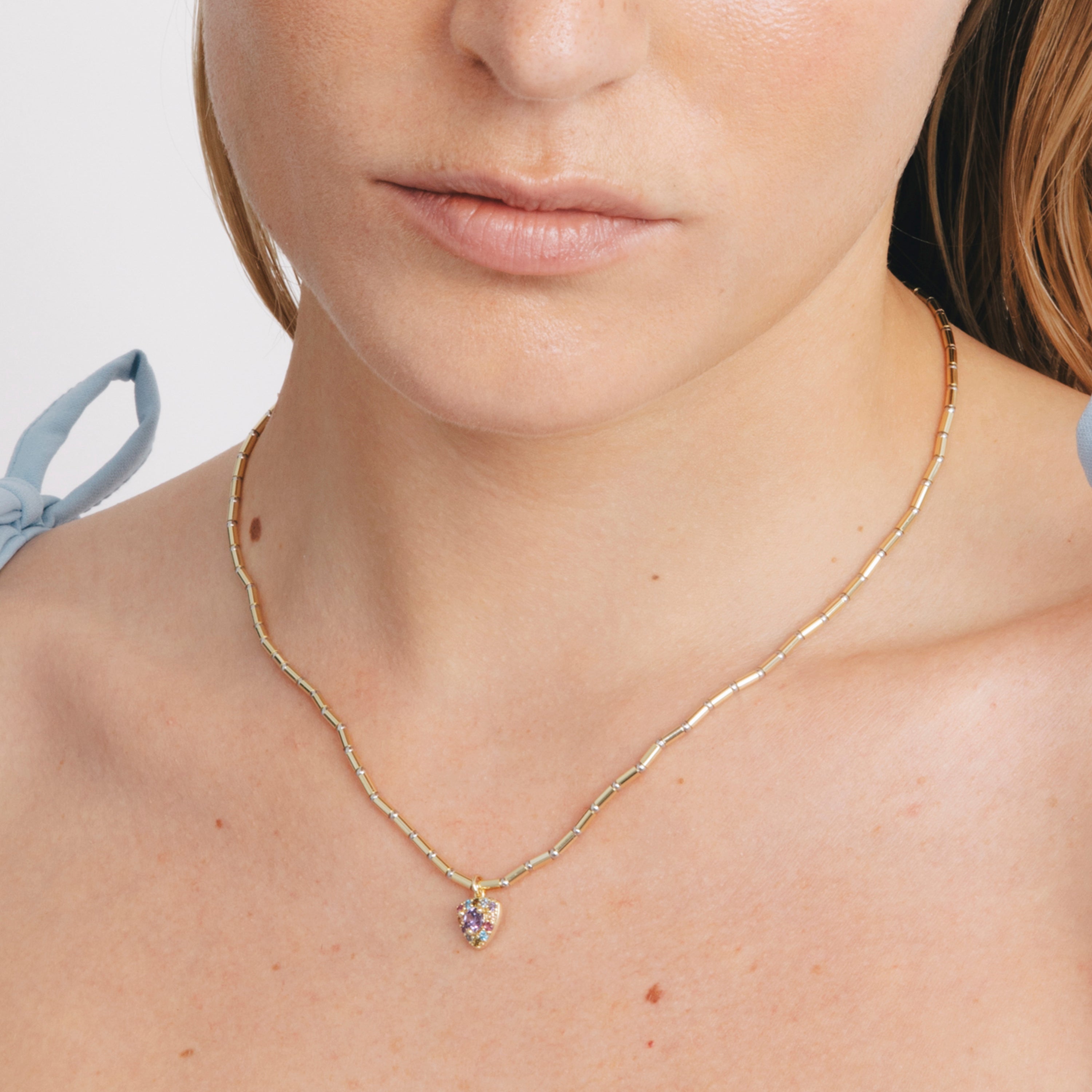 925 Sterling Silver Collar and Multicolor Cubic Zirconia finished in 18k Yellow Gold - Aldra