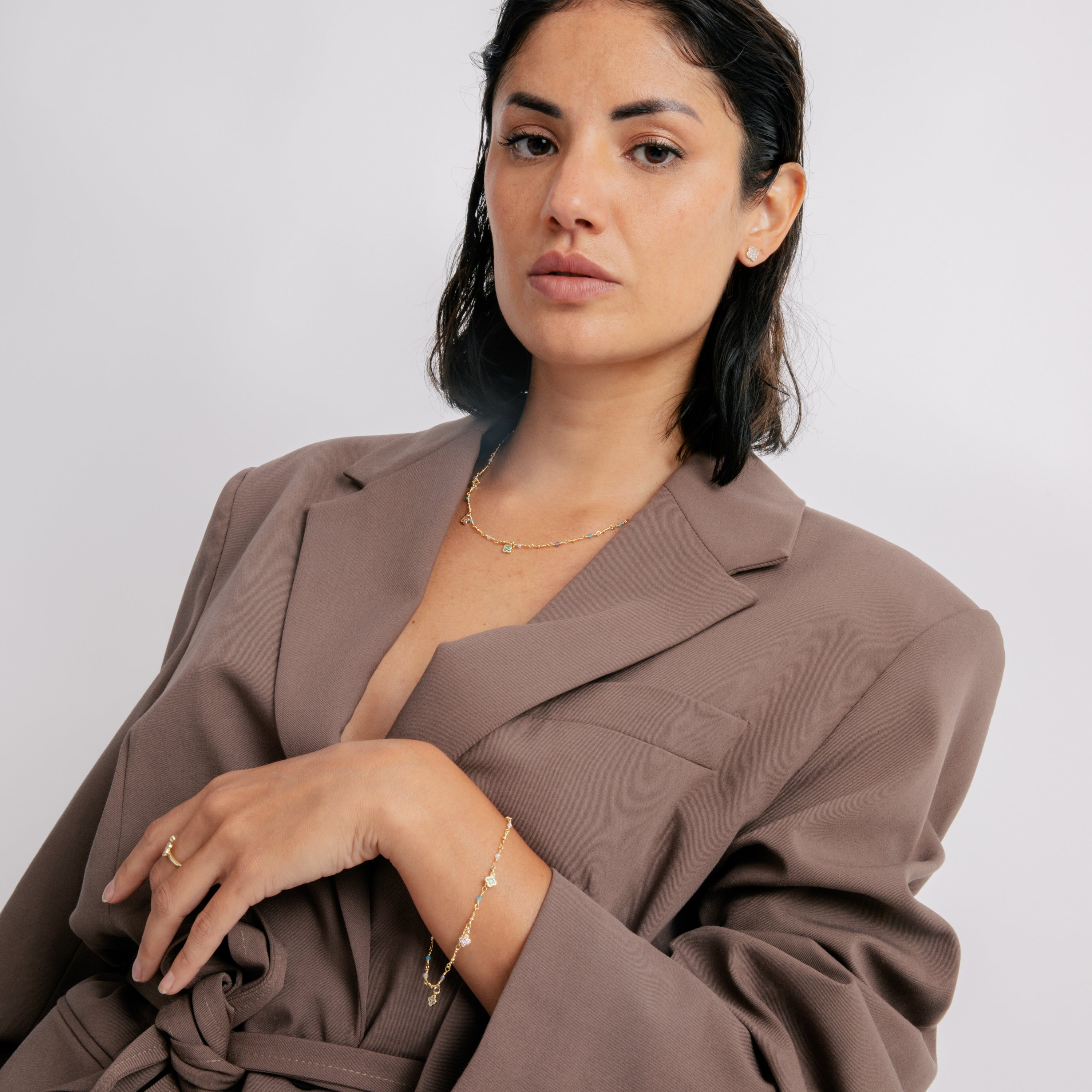 Halskette aus 925er Sterlingsilber und mehrfarbigem Zirkonia mit 18k Gelbgold-Finish - Talip