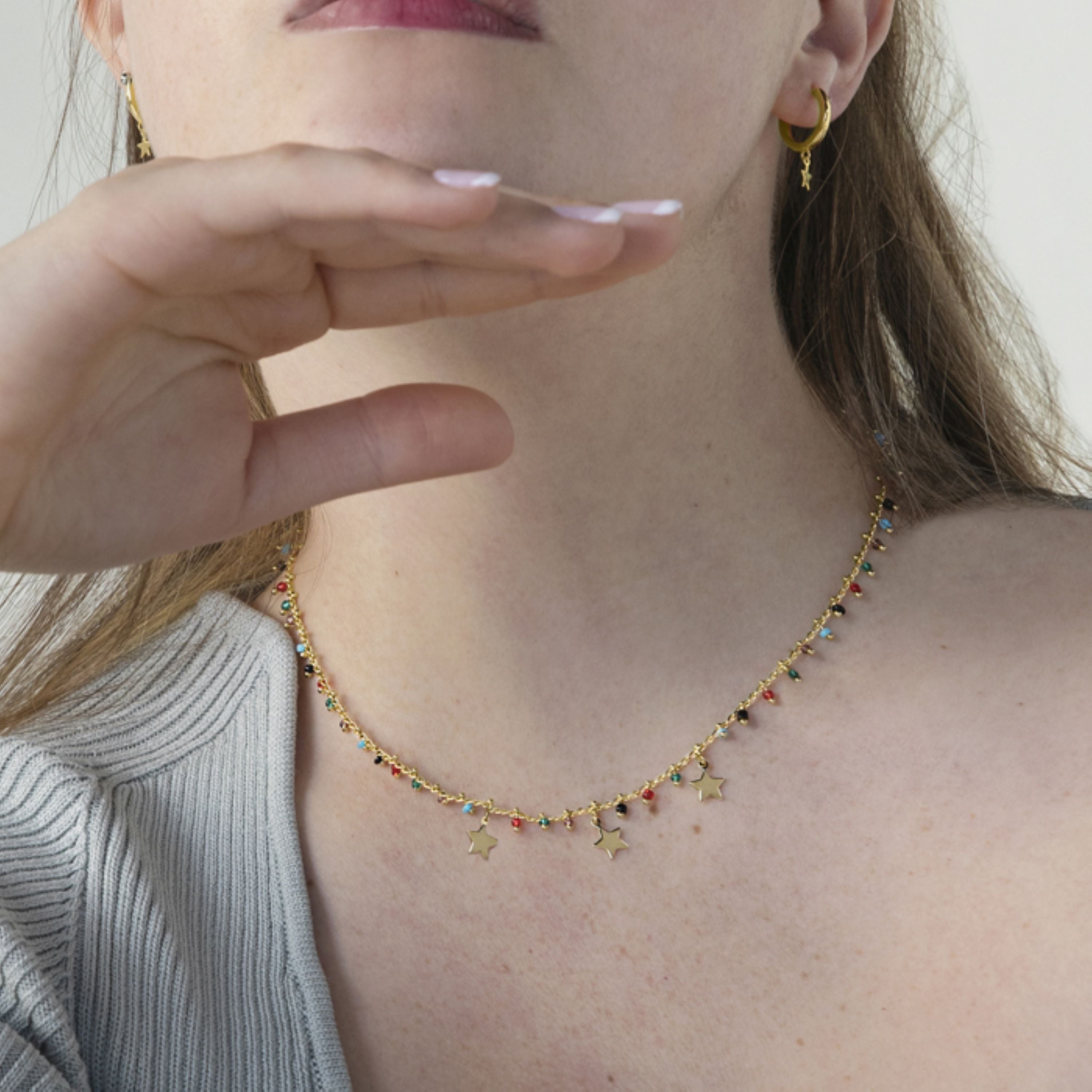 925 Sterling Silver Necklace with Multicolor Hydrothermal Quartz finished in 18K Yellow Gold - Beos