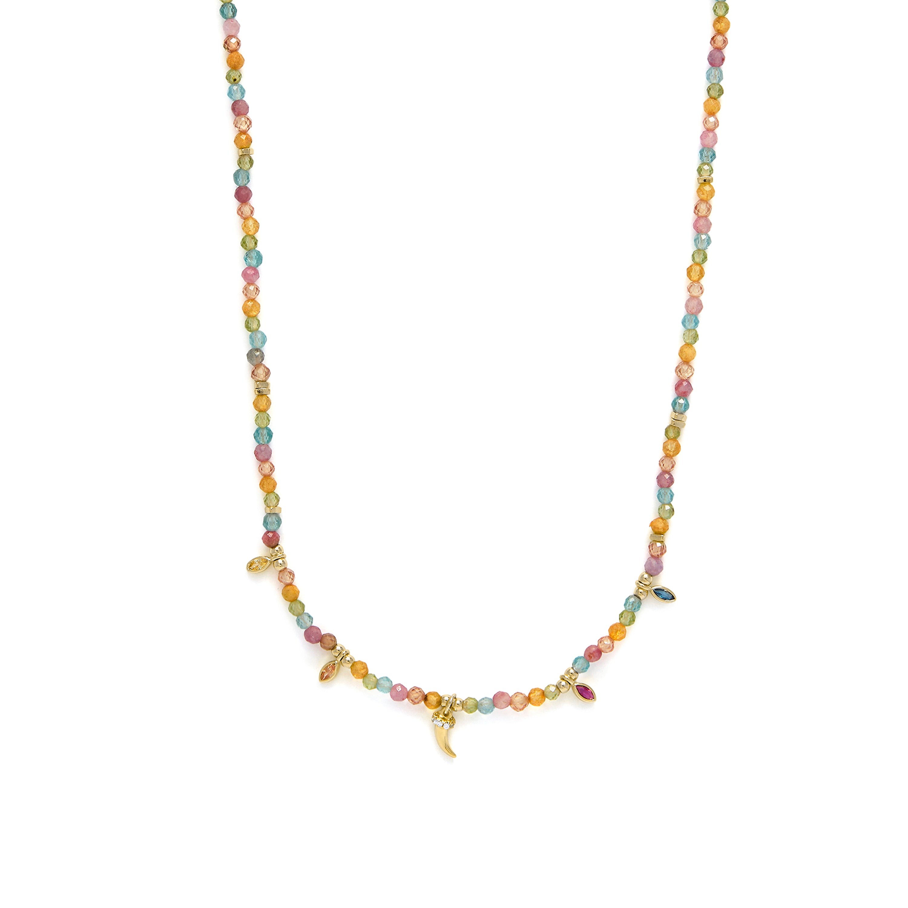 Collier en argent sterling 925 et zircon multicolore finition or jaune 18k - Esli