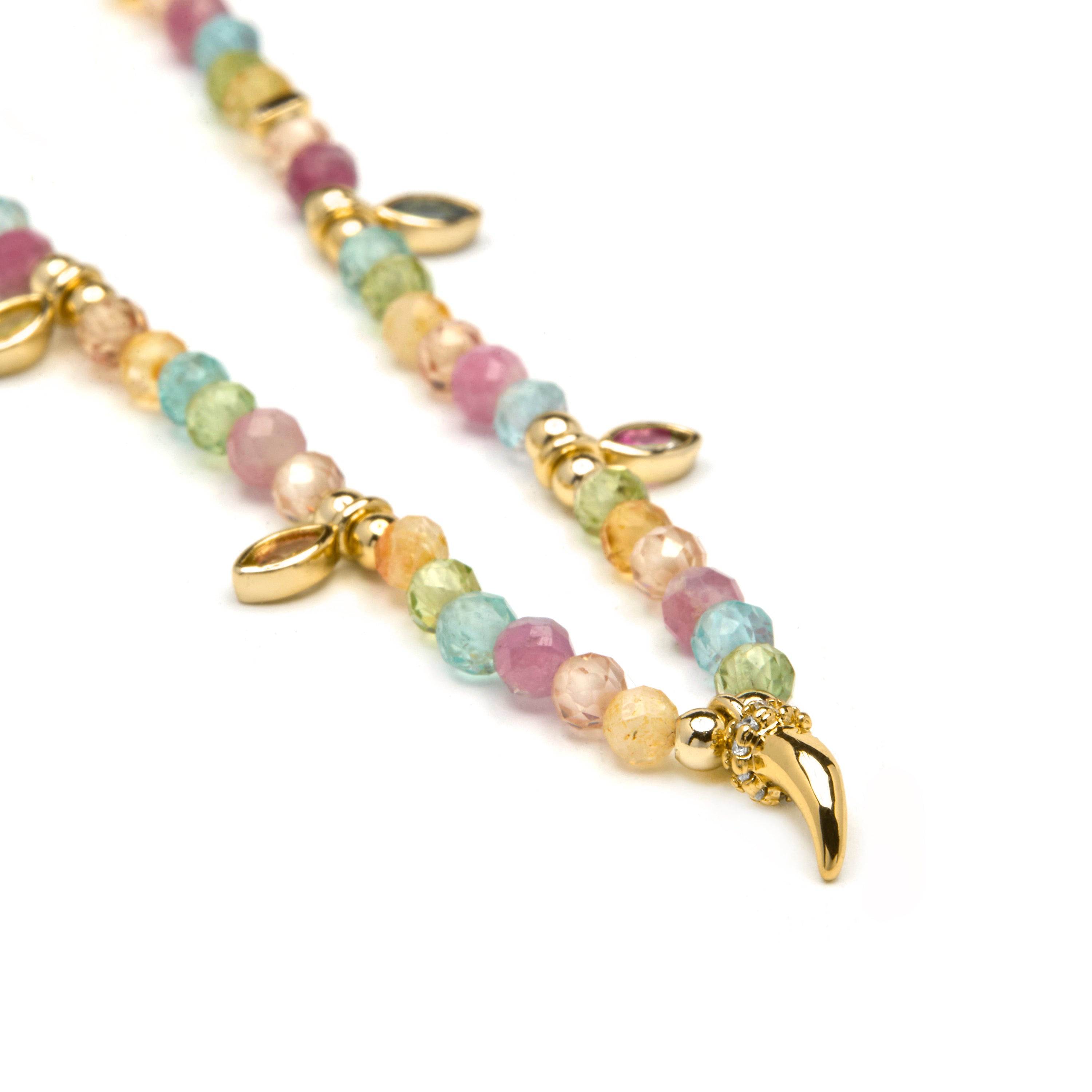 Collier en argent sterling 925 et zircon multicolore finition or jaune 18k - Esli