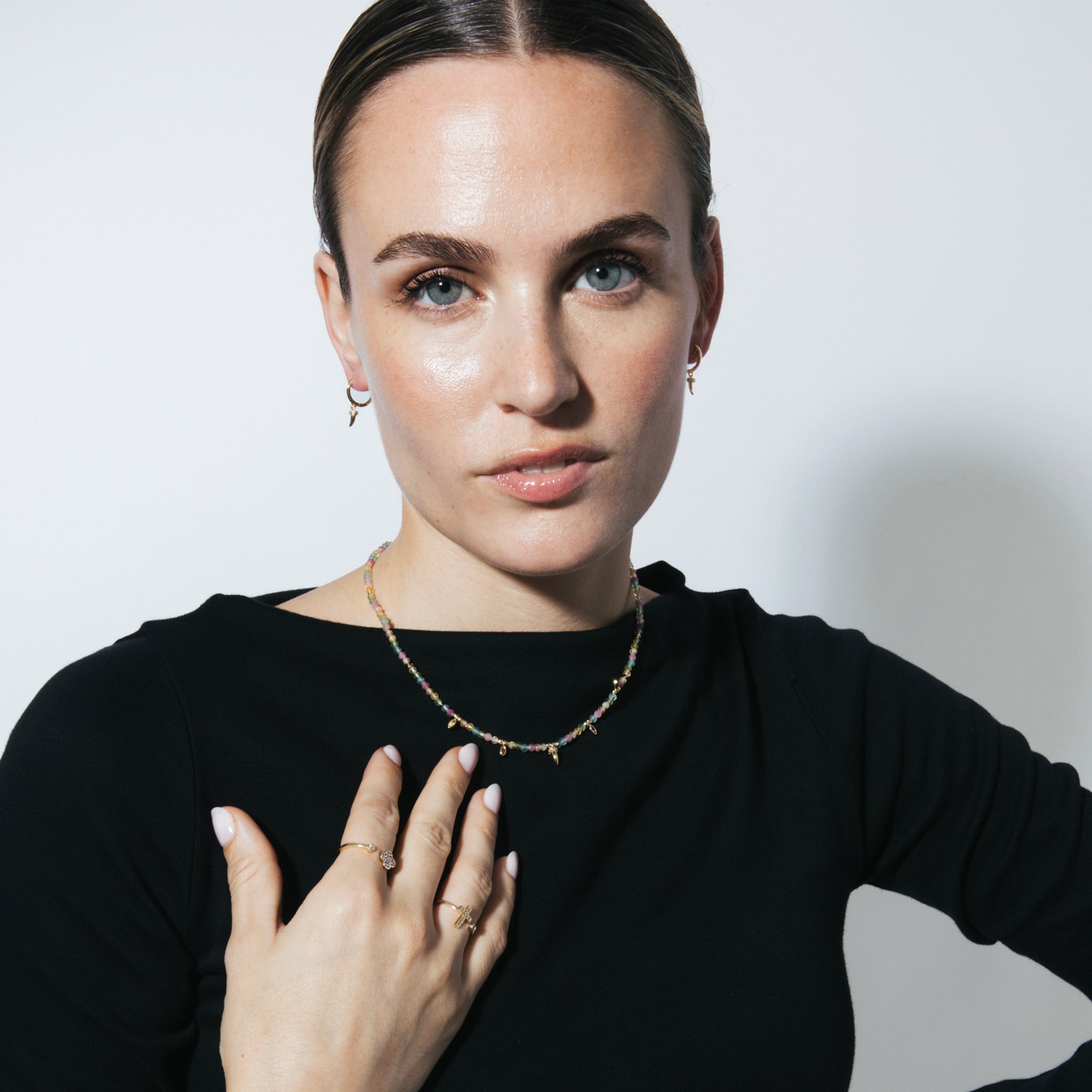 Collier en argent sterling 925 et zircon multicolore finition or jaune 18k - Esli