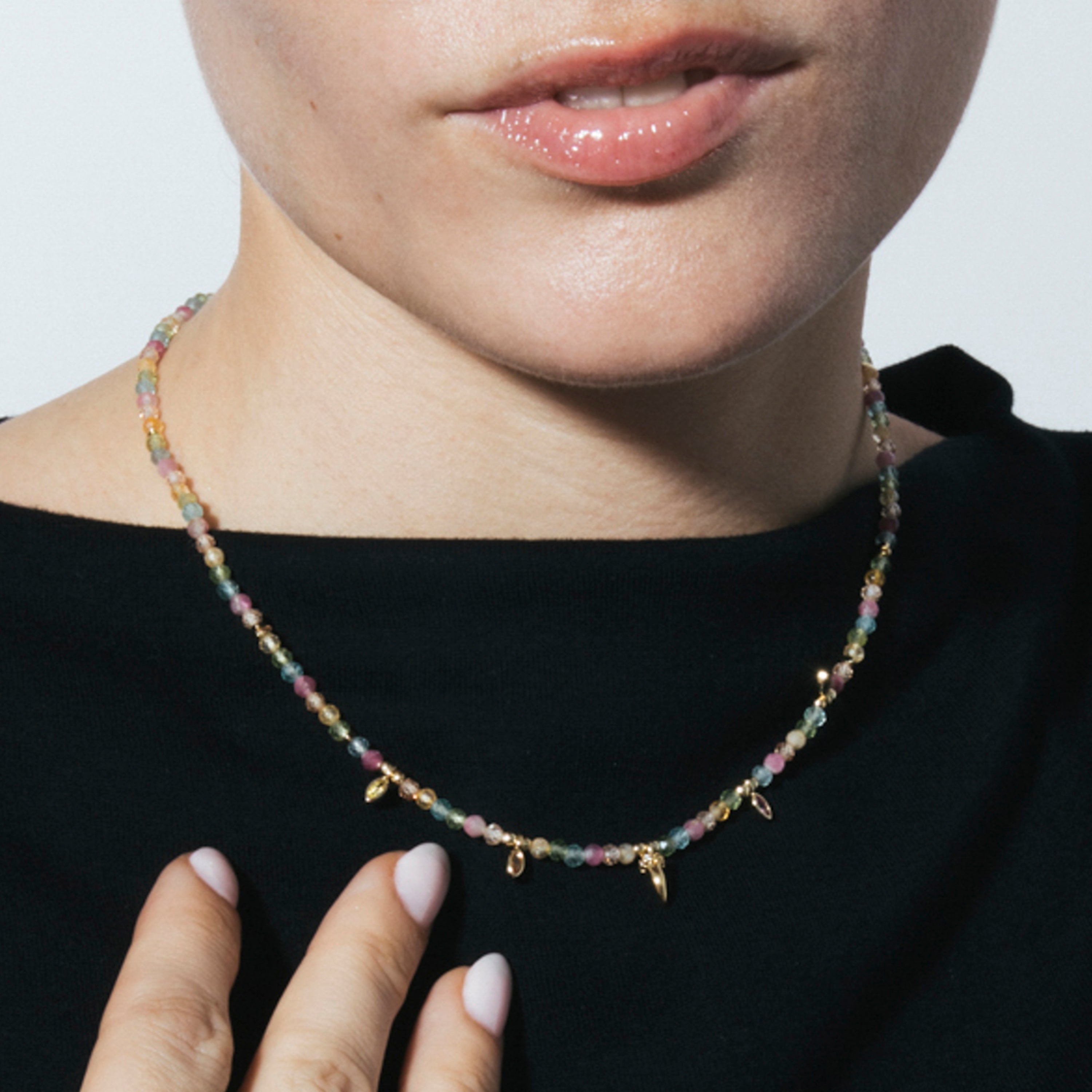 Collier en argent sterling 925 et zircon multicolore finition or jaune 18k - Esli