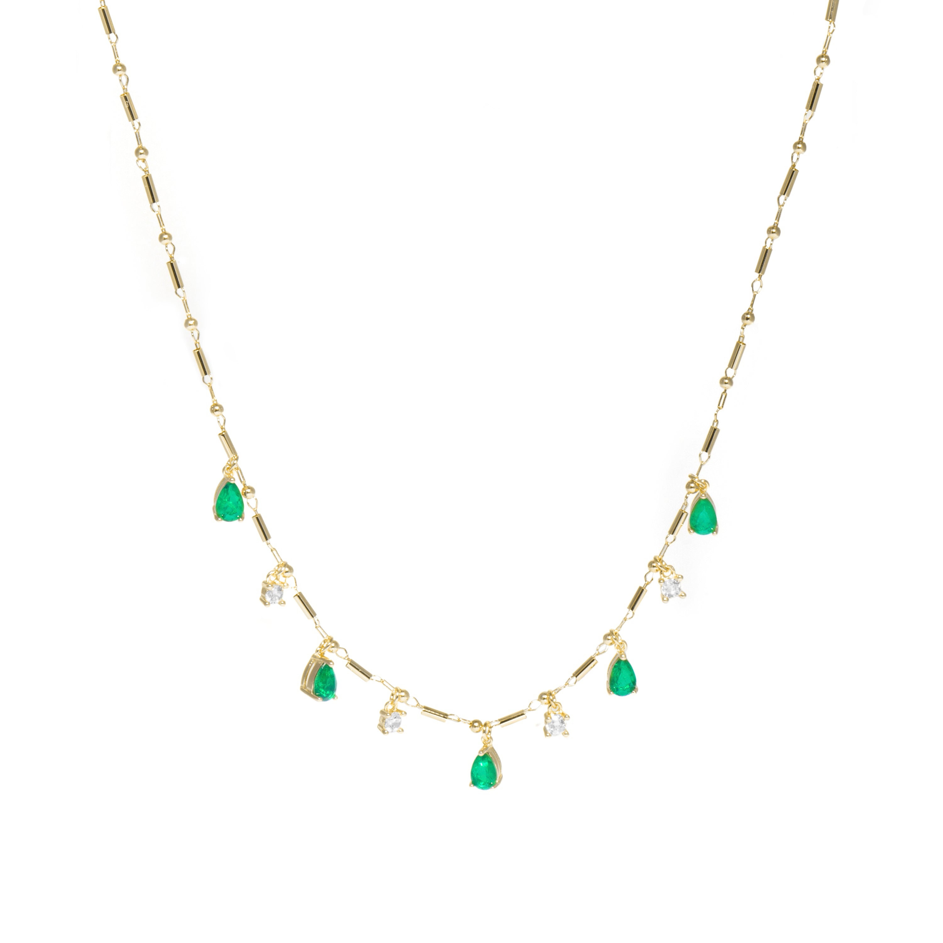 Halskette aus 925er Sterlingsilber und grünem hydrothermalem Paraiba-Quarz mit 18k Gelbgold-Finish - Lakrom