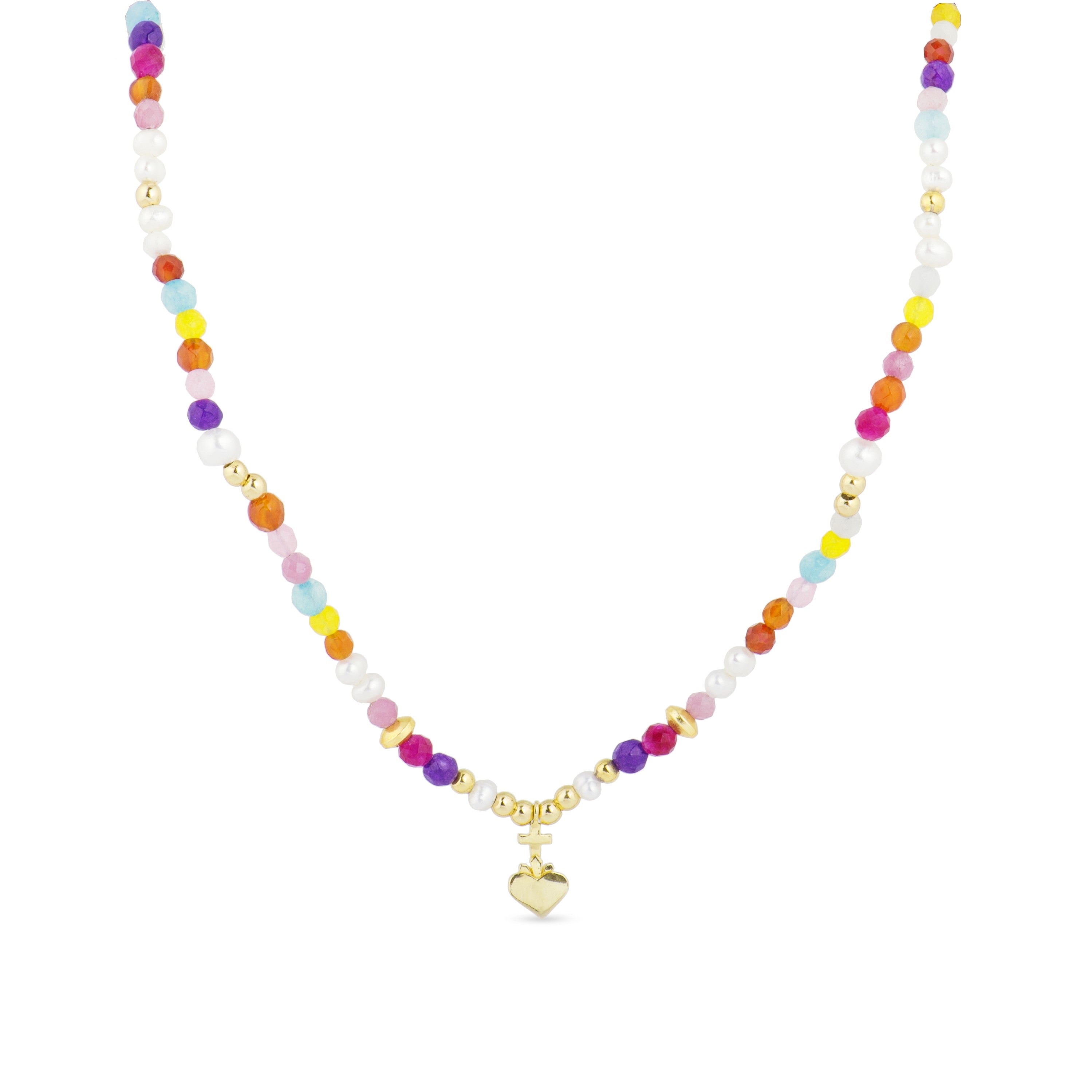 925 Sterling Silver Necklace with Multicolor Crystal finished in 18K Yellow Gold - Nymox