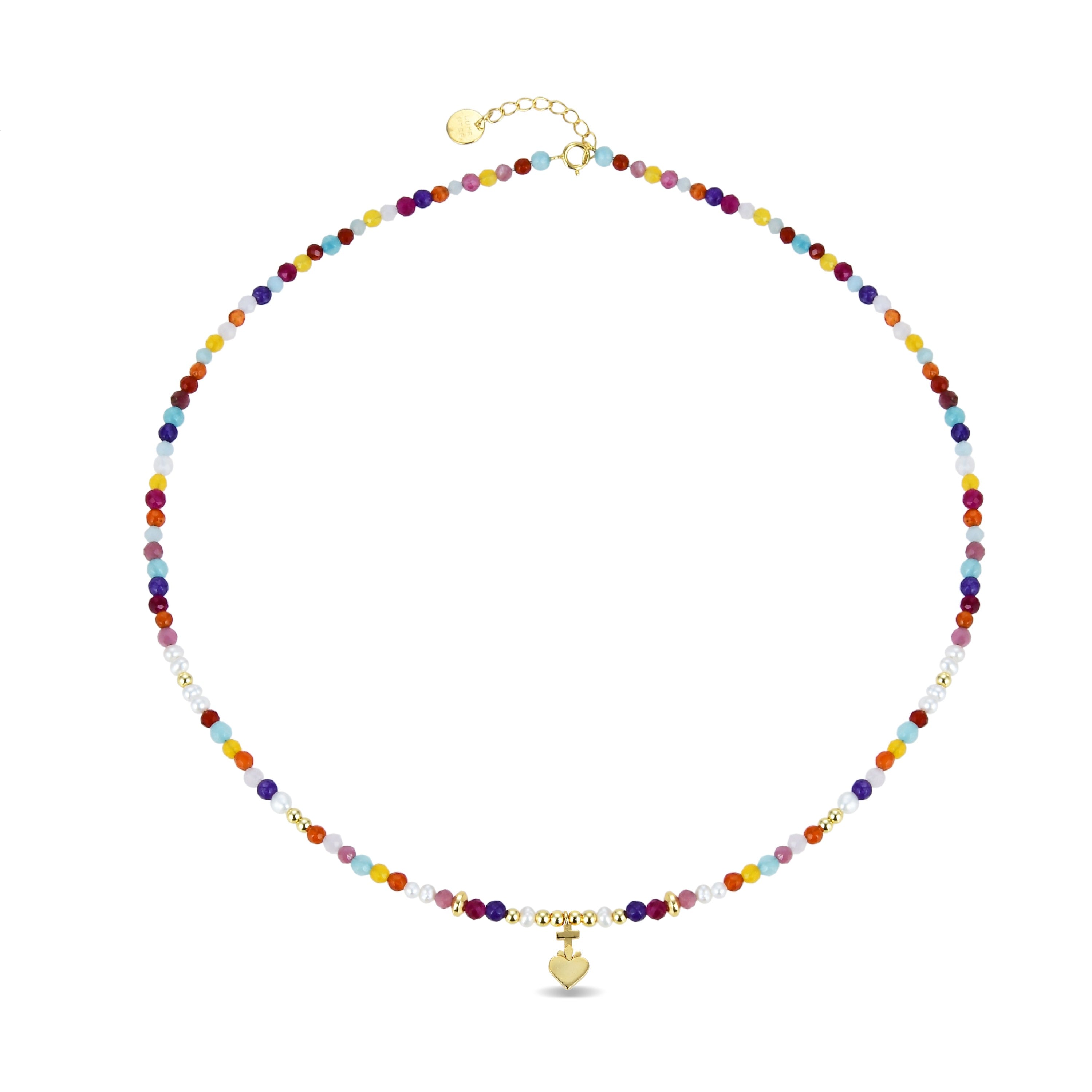 925 Sterling Silver Necklace with Multicolor Crystal finished in 18K Yellow Gold - Nymox