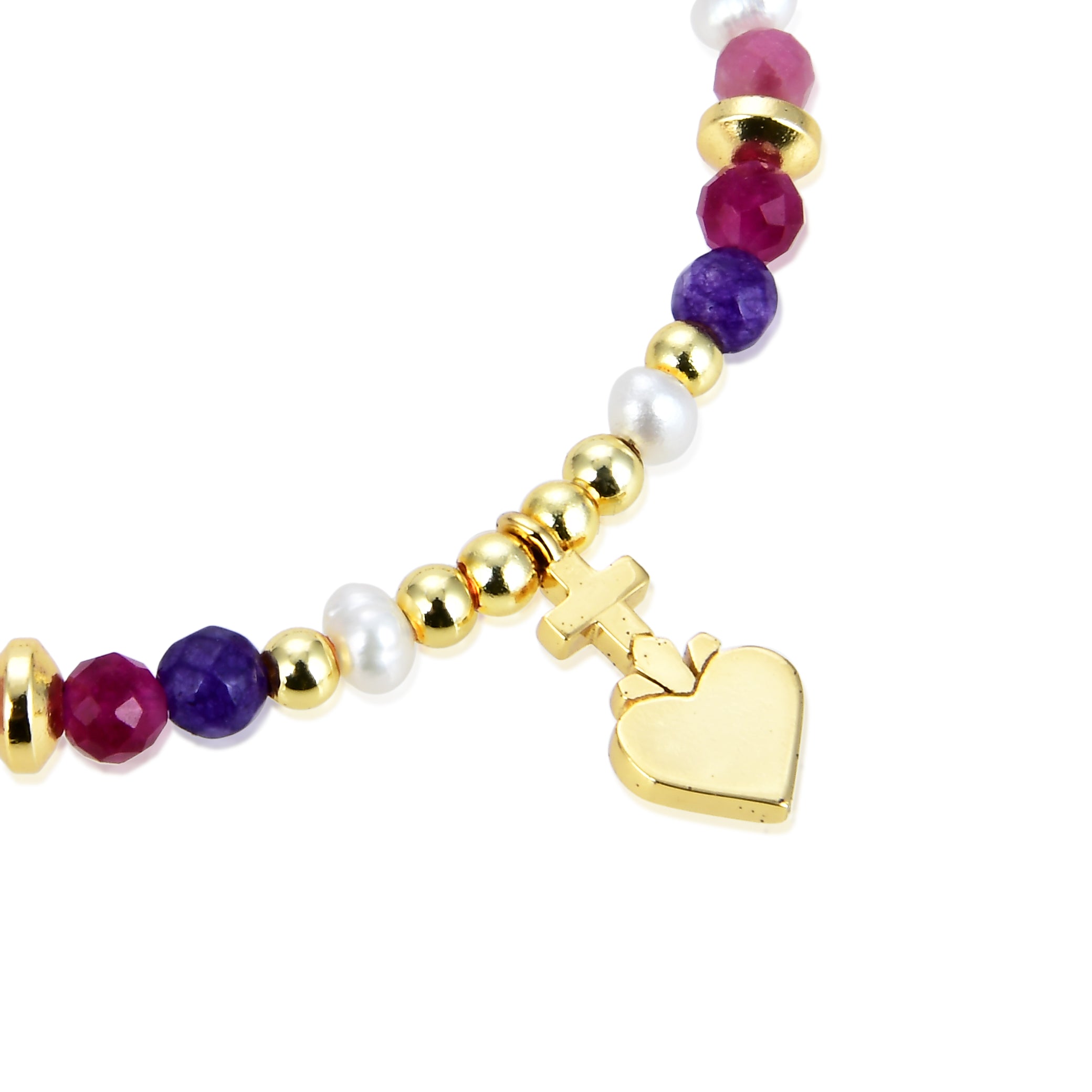 925 Sterling Silver Necklace with Multicolor Crystal finished in 18K Yellow Gold - Nymox