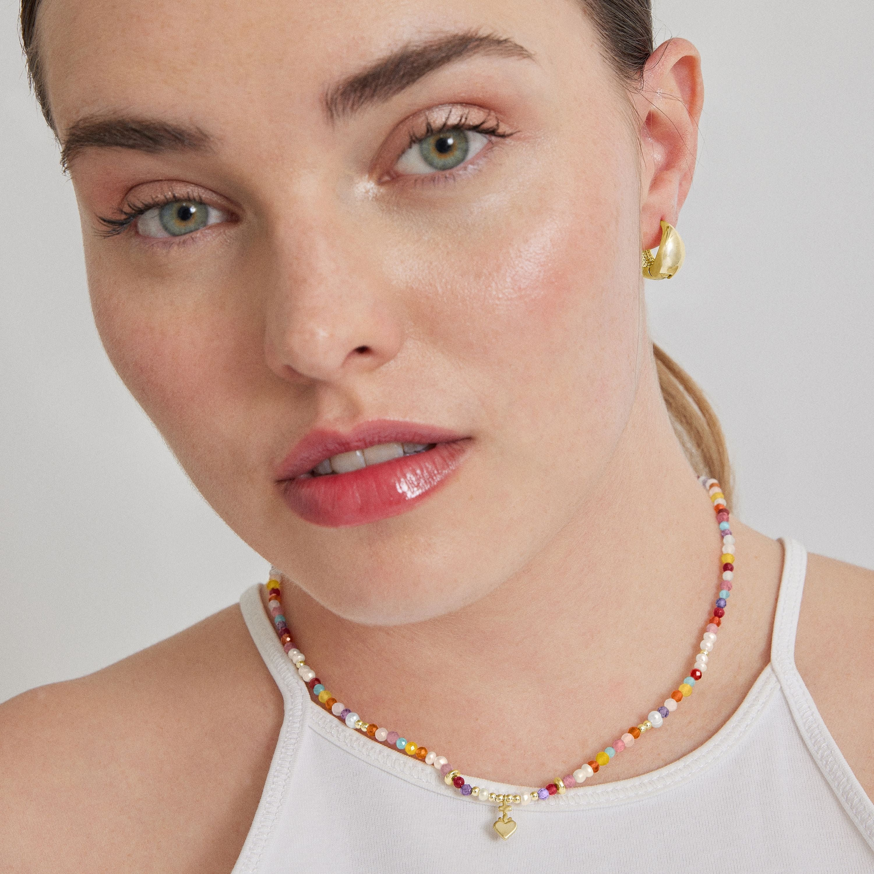 925 Sterling Silver Necklace with Multicolor Crystal finished in 18K Yellow Gold - Nymox