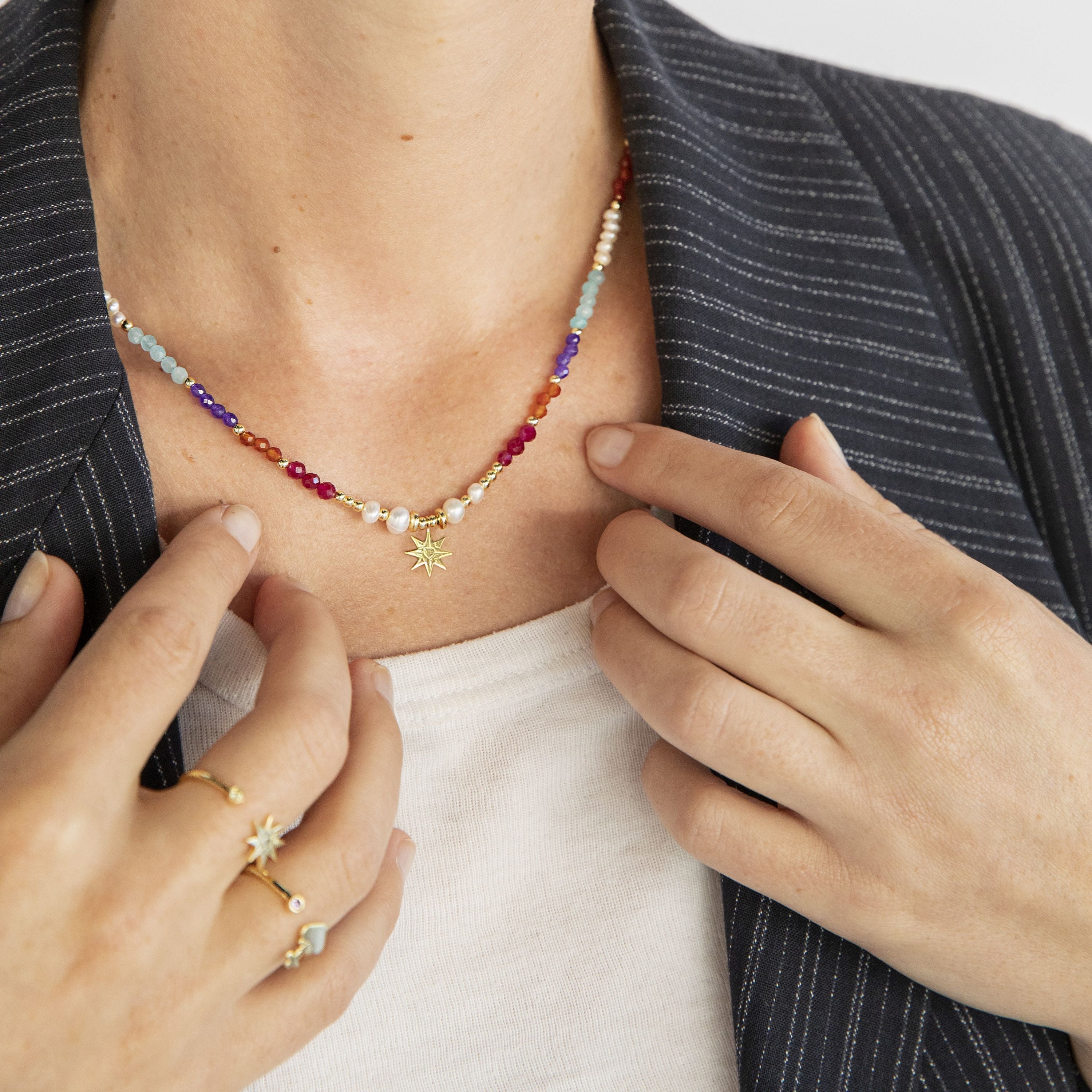 Collana in Argento Sterling 925 con Cristallo Multicolore finitura in oro giallo 18K - Shasha