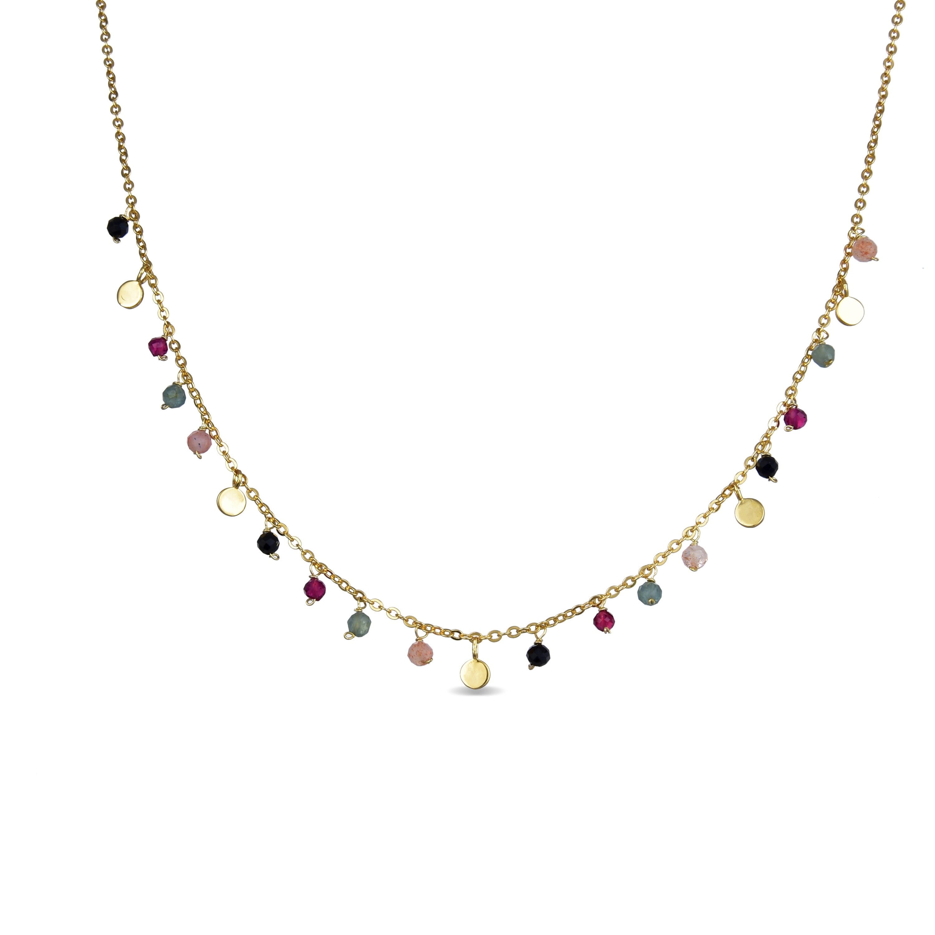 Colar de Prata de Lei 925 com Cristal Multicolor acabado em ouro amarelo 18K - Natsad