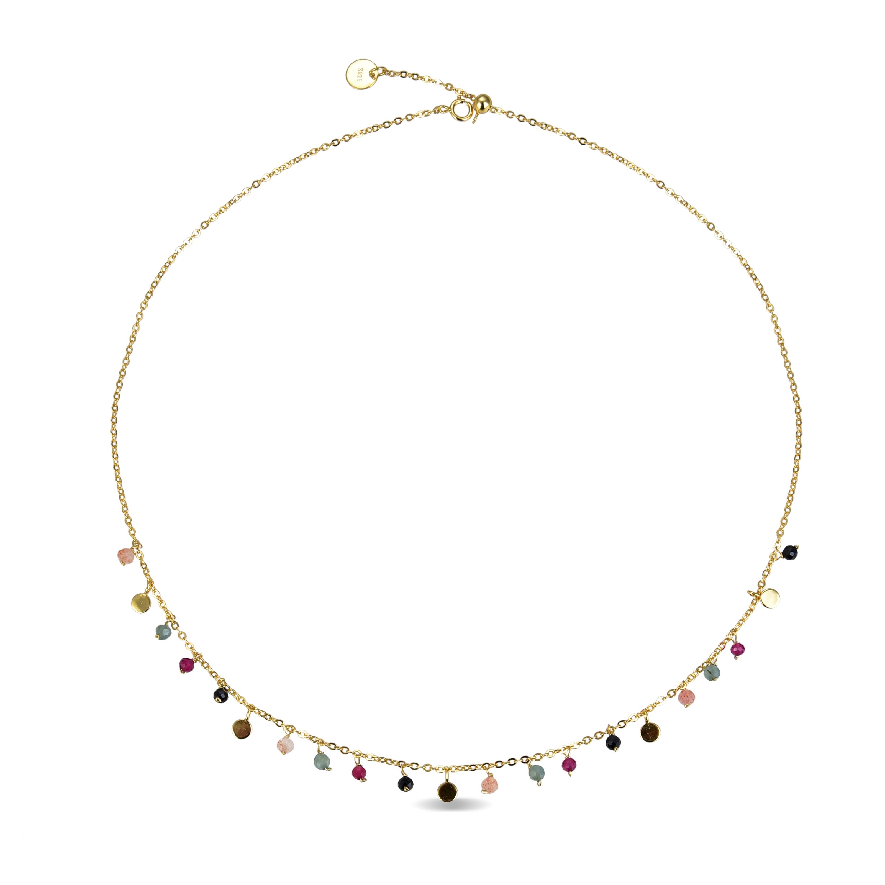 925er Sterling Silber Halskette mit mehrfarbigem Kristall, vergoldet mit 18K Gelbgold - Natsad
