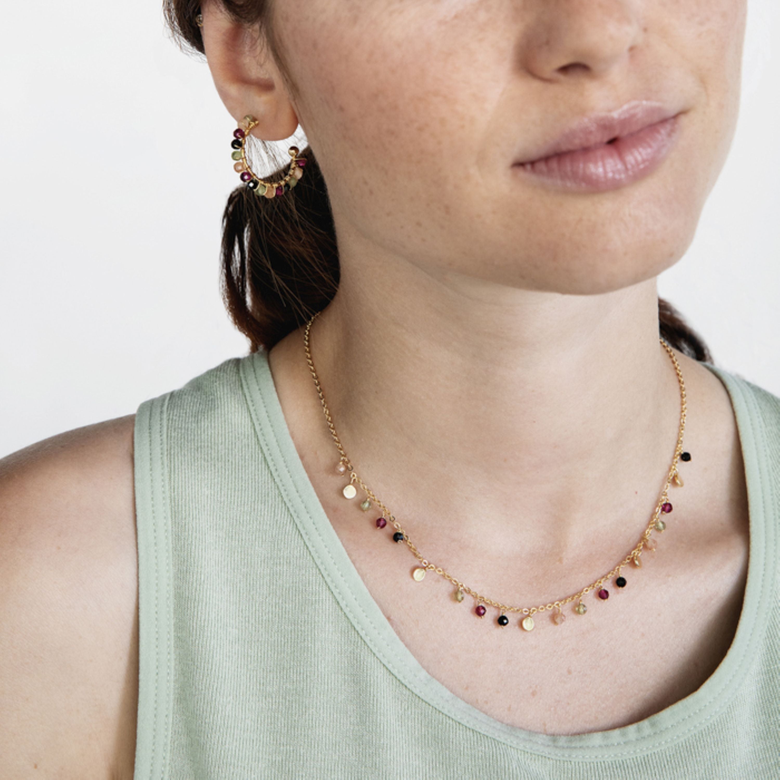 Colar de Prata de Lei 925 com Cristal Multicolor acabado em ouro amarelo 18K - Natsad