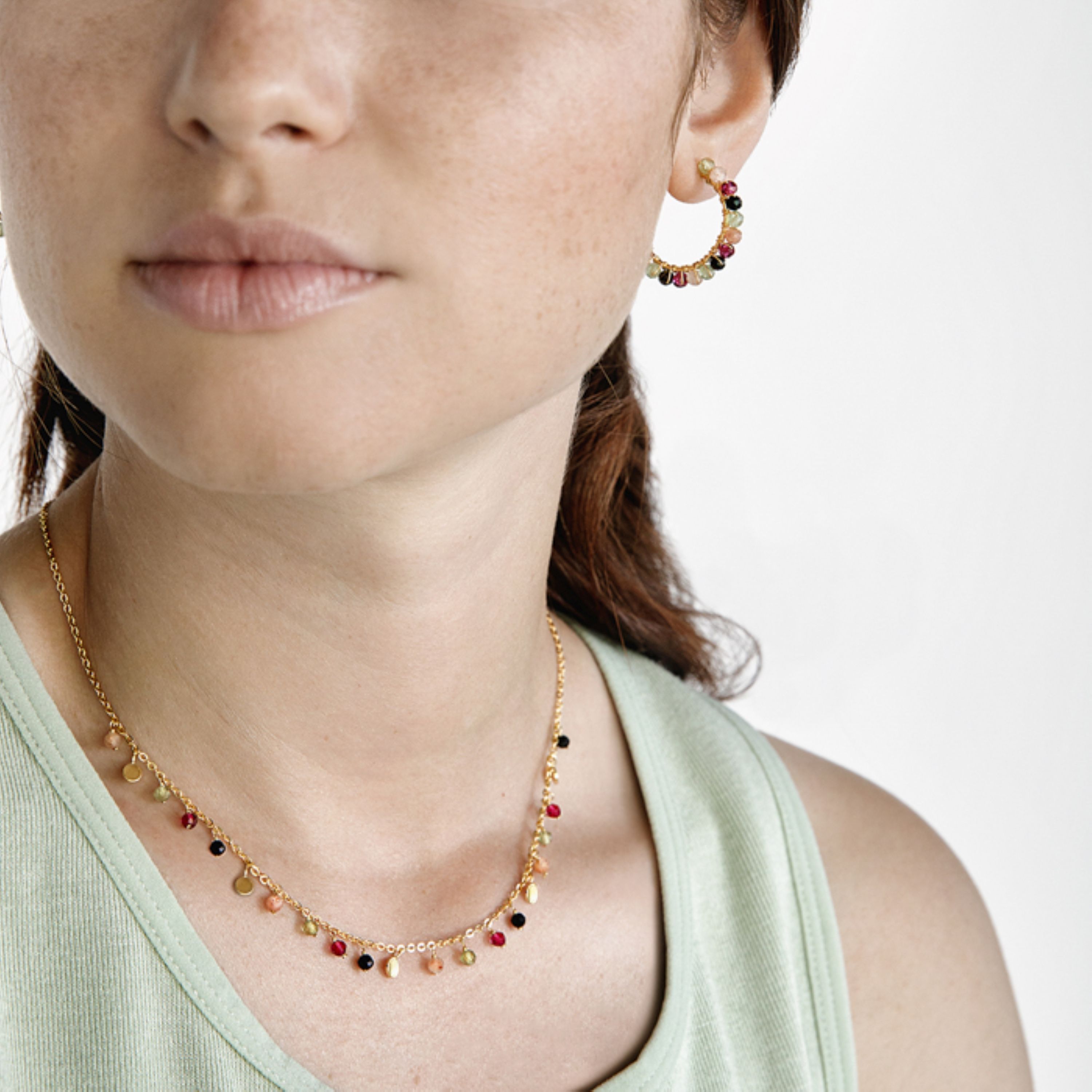 925er Sterling Silber Halskette mit mehrfarbigem Kristall, vergoldet mit 18K Gelbgold - Natsad