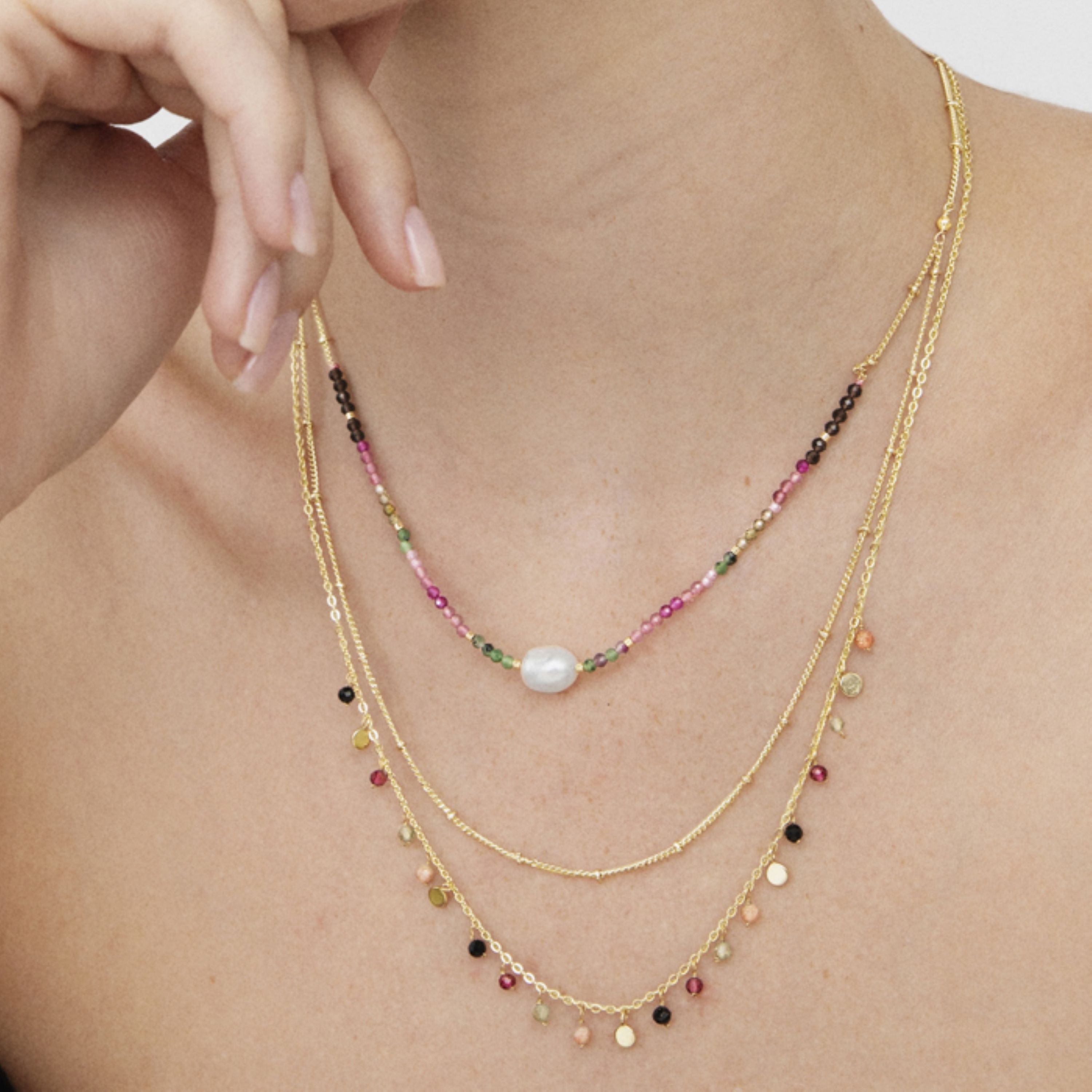 925er Sterling Silber Halskette mit mehrfarbigem Kristall, vergoldet mit 18K Gelbgold - Natsad