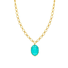 925 Sterling Silver Necklace with Green Zirconia finished in 18k Yellow Gold - Jadir