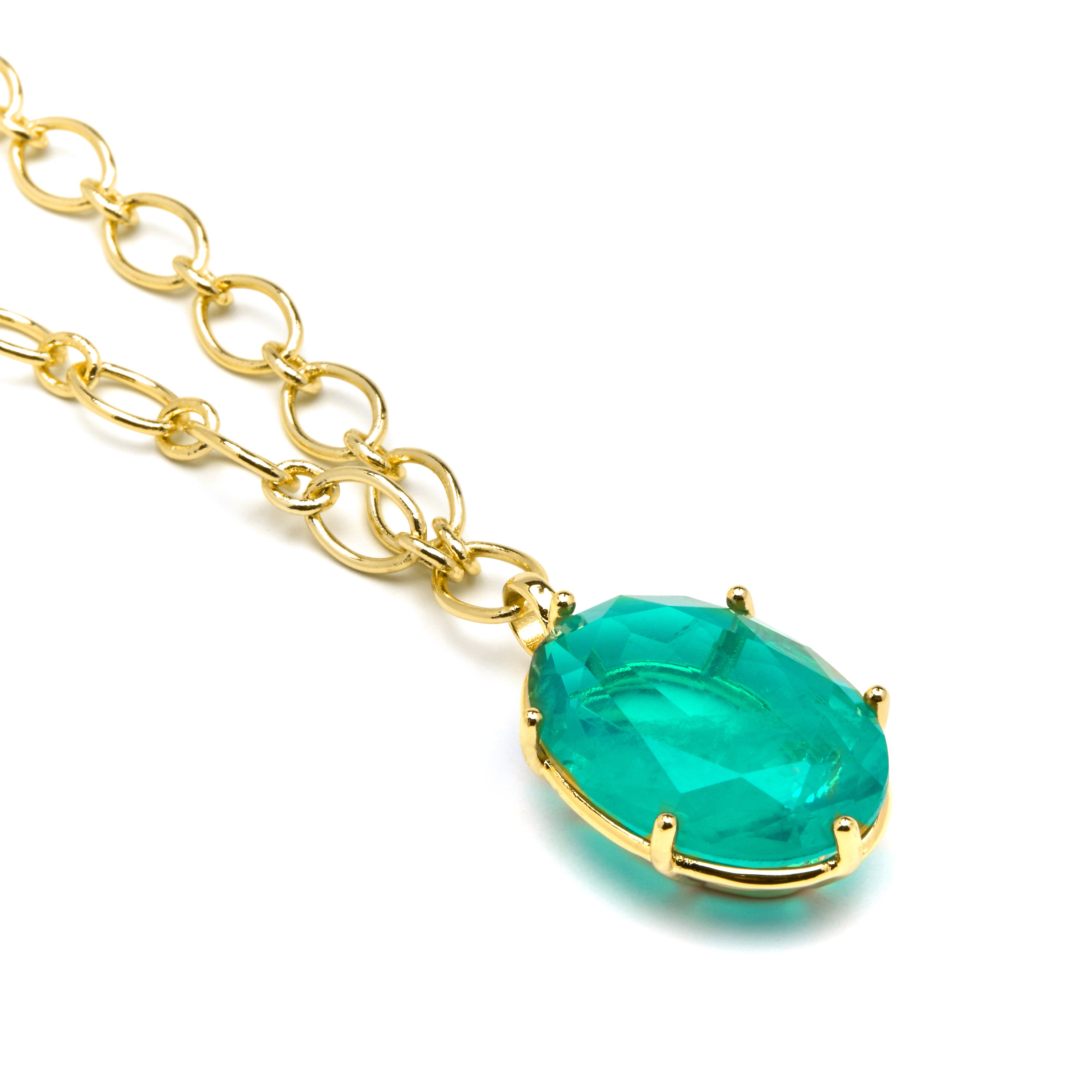 Collana in Argento Sterling 925 e Zirconia Verde con finitura in oro giallo 18k - Jadir