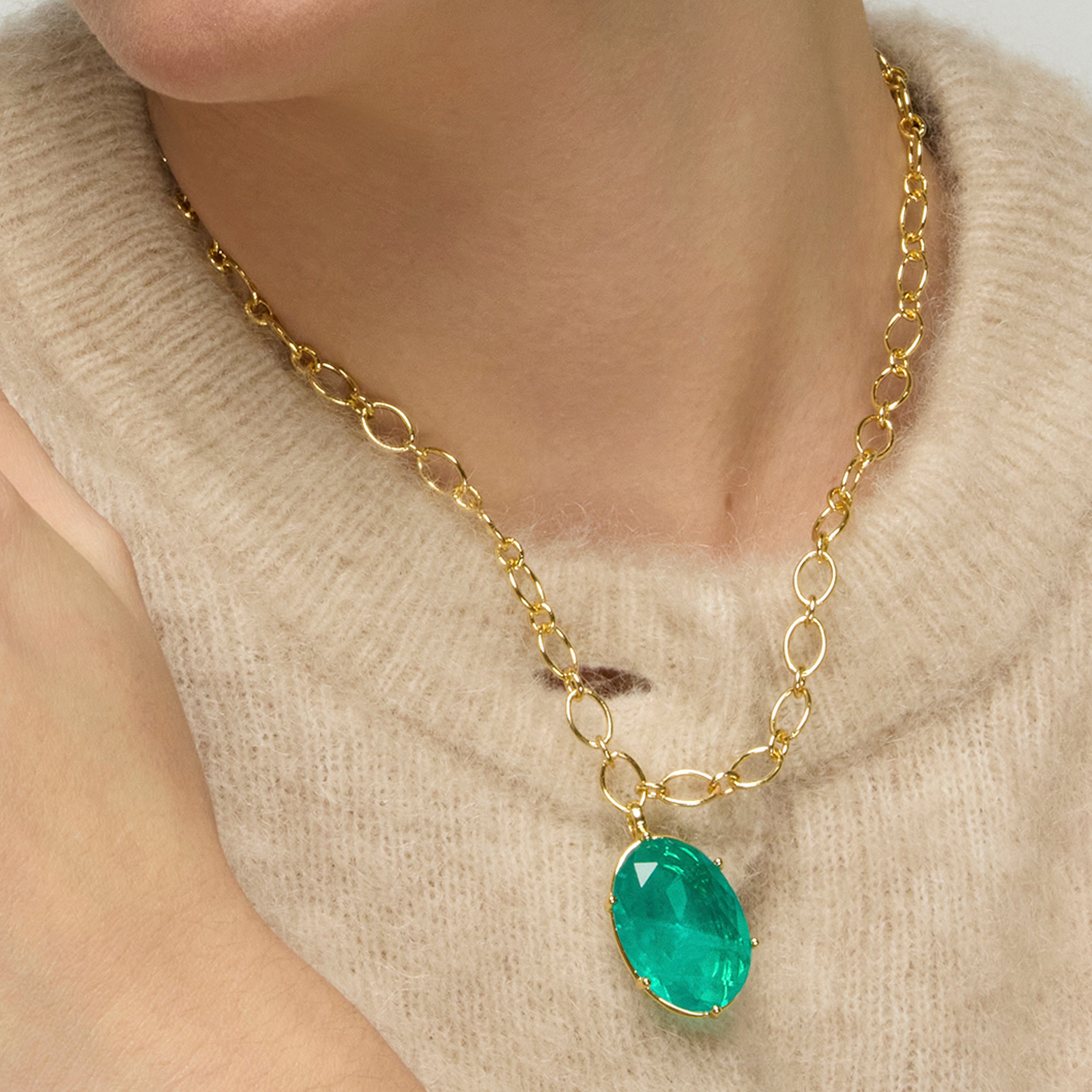 Collana in Argento Sterling 925 e Zirconia Verde con finitura in oro giallo 18k - Jadir