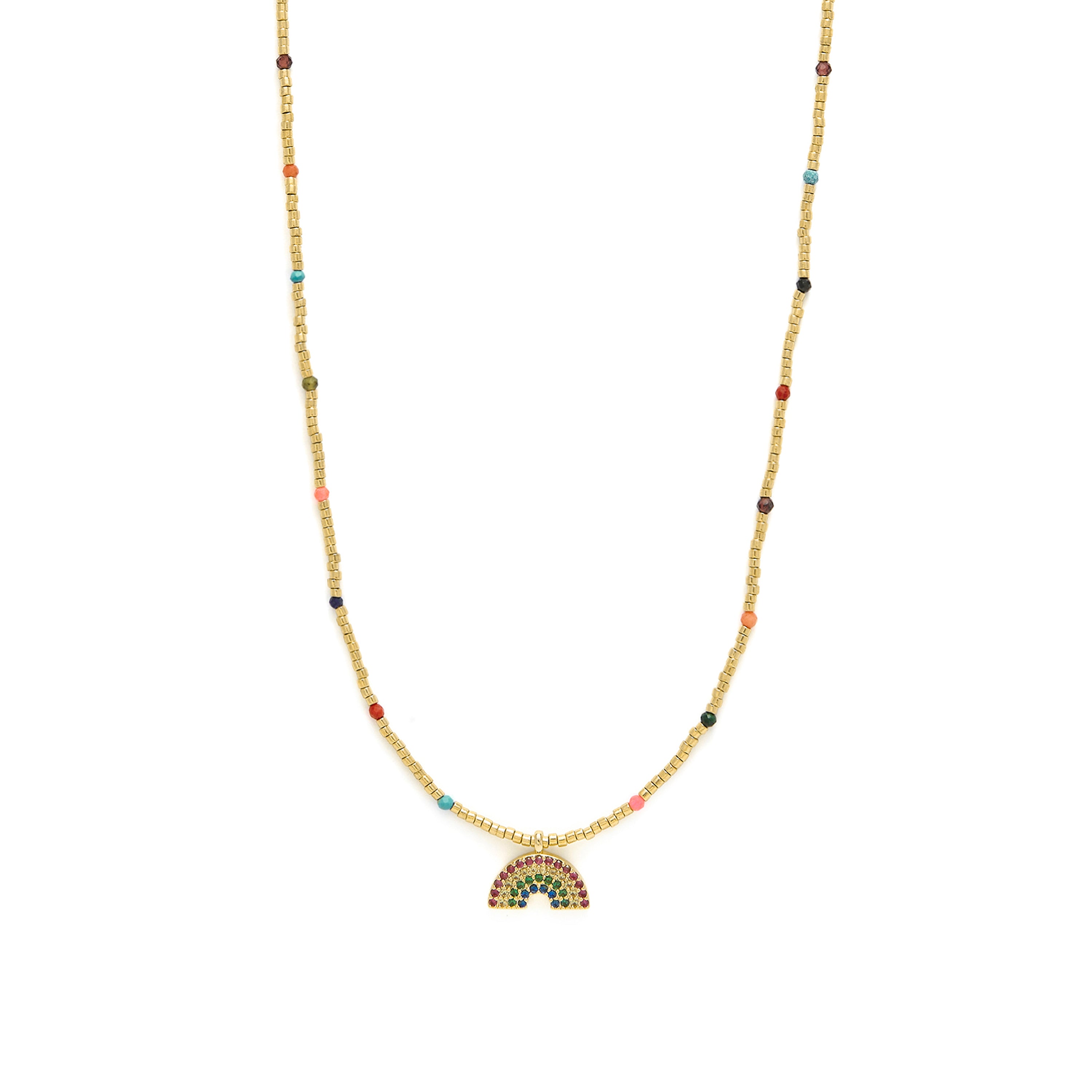 Collar de Plata de Ley 925 y Circonita Multicolor acabado en oro amarillo 18k - Nivart