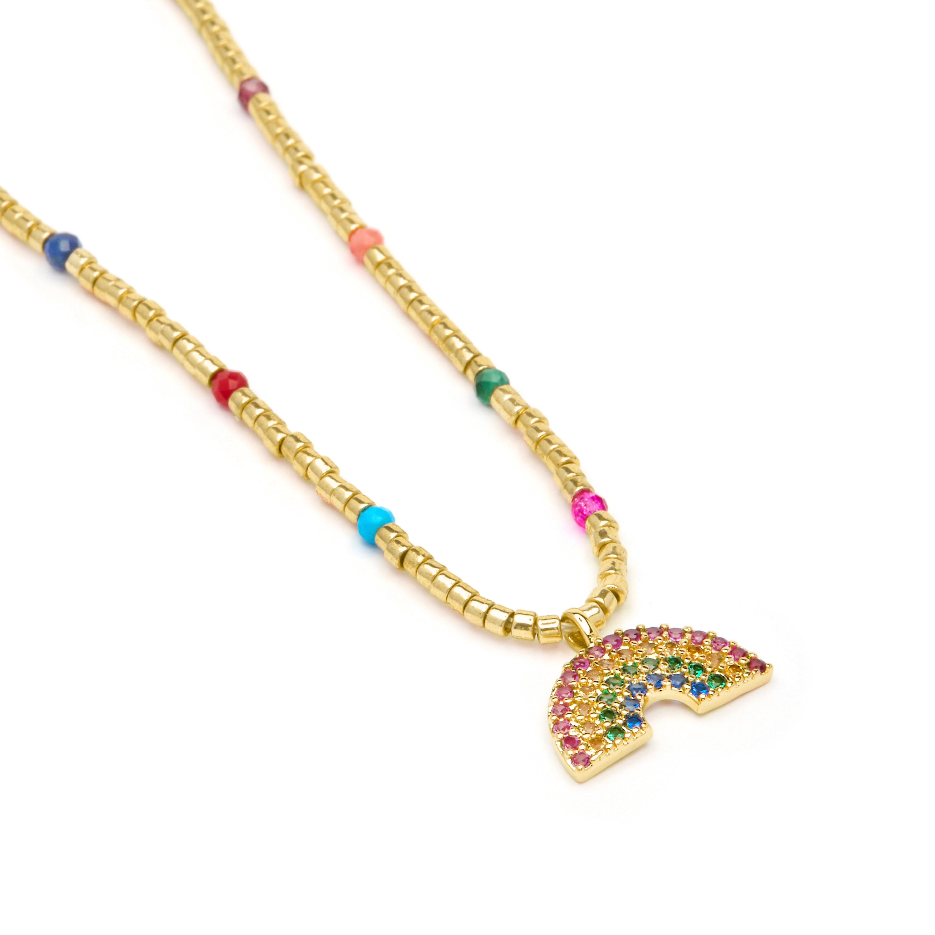 Collar de Plata de Ley 925 y Circonita Multicolor acabado en oro amarillo 18k - Nivart