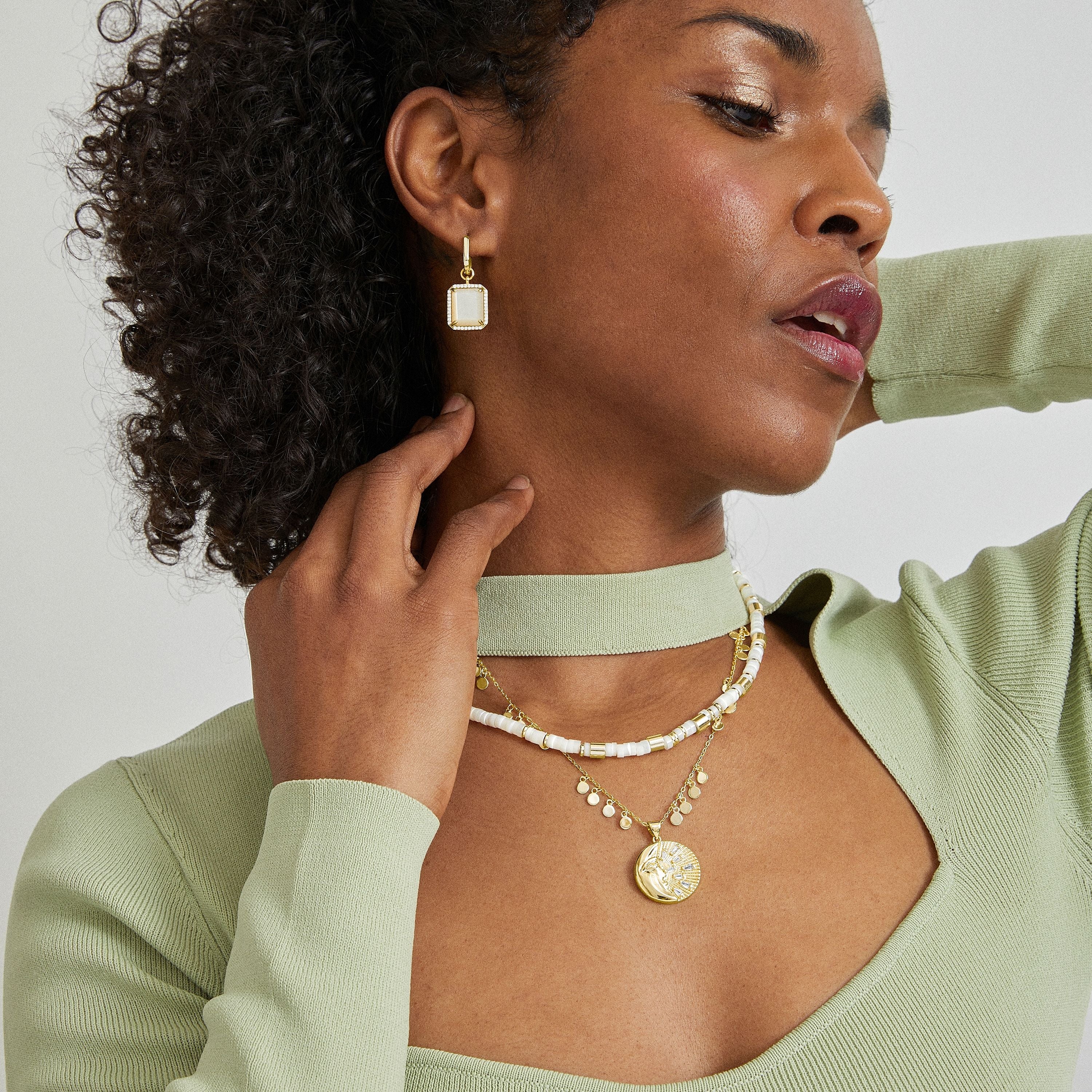Collana in Argento Sterling 925 con Madreperla Bianca finitura in oro giallo 18K - Wicoy