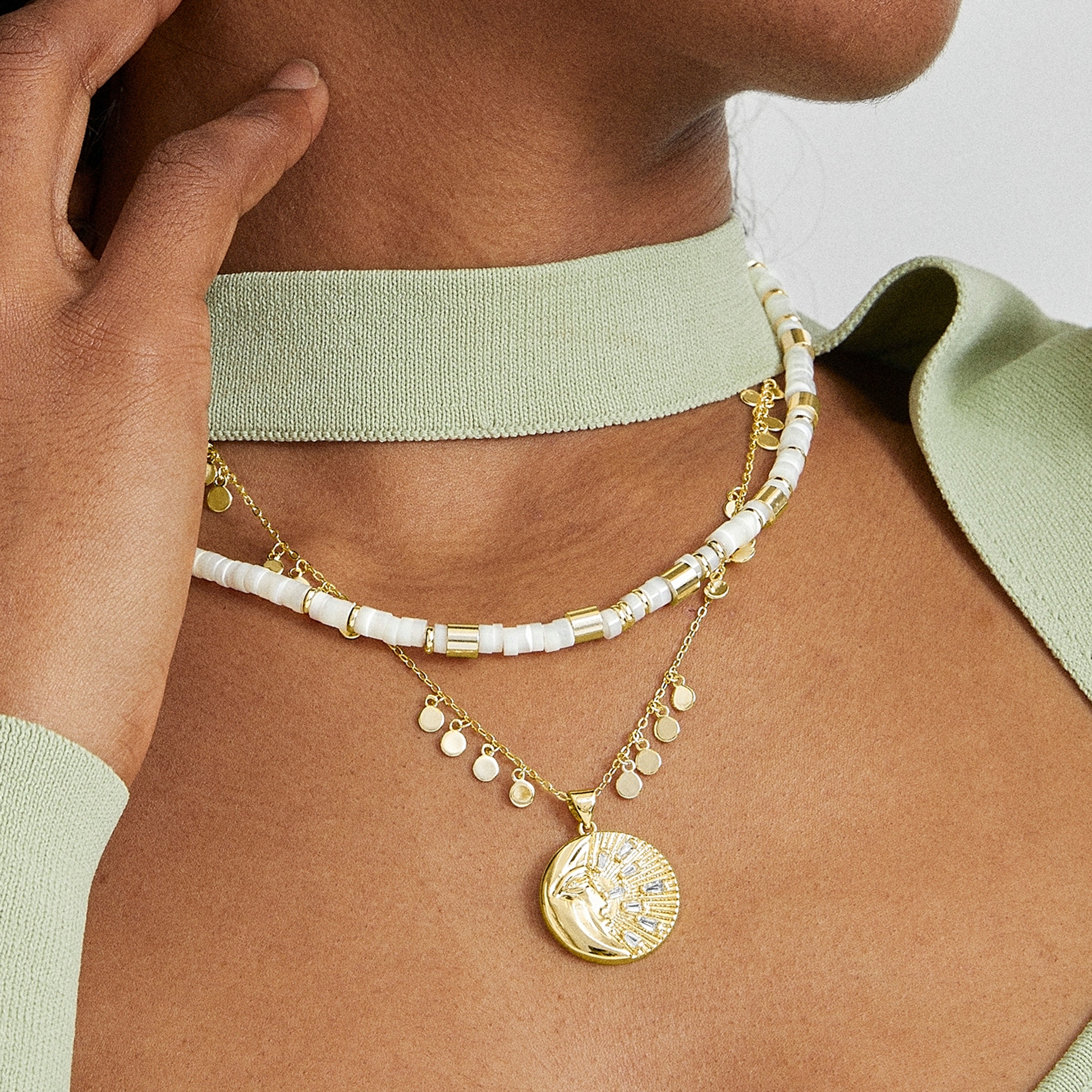 Collana in Argento Sterling 925 con Madreperla Bianca finitura in oro giallo 18K - Wicoy