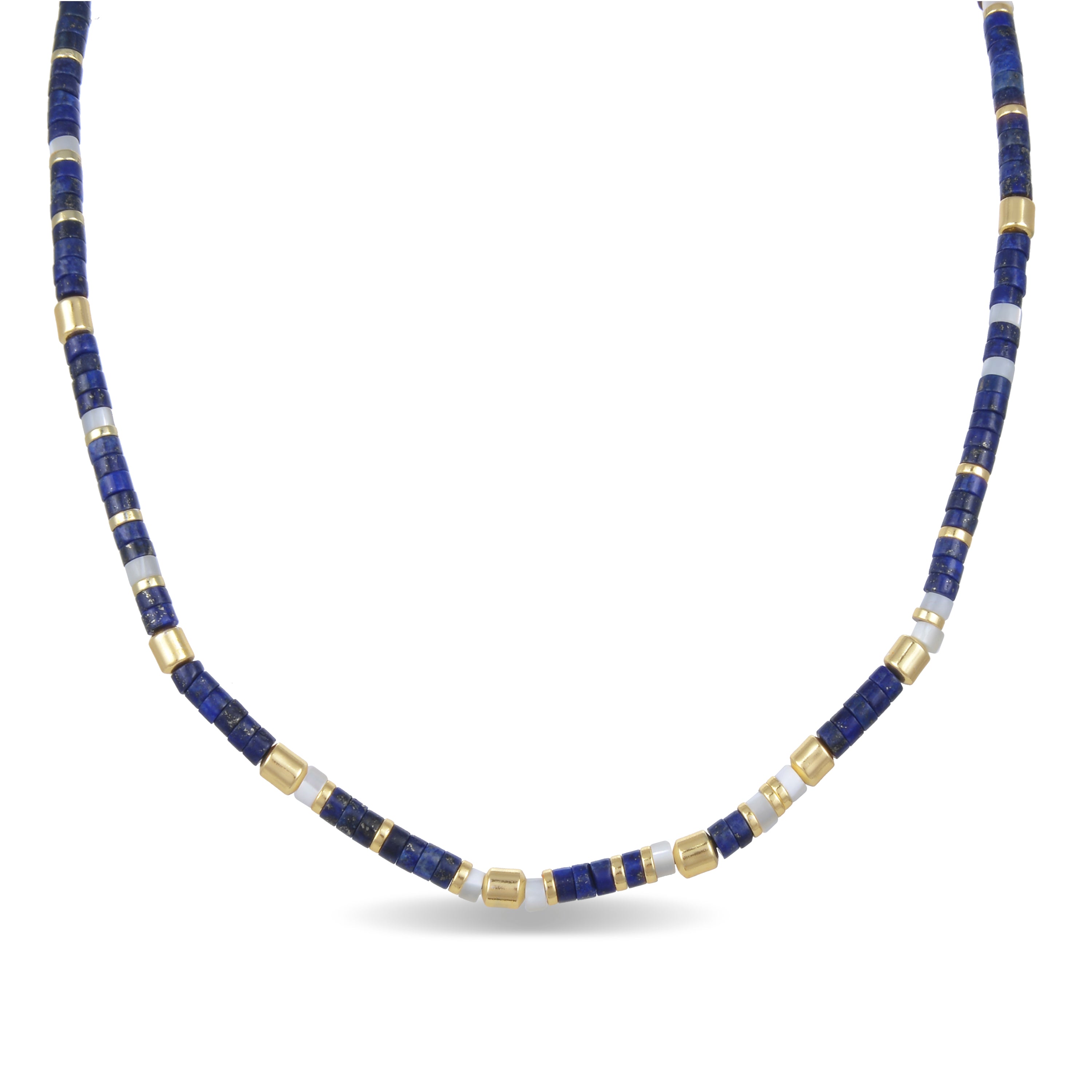 925 Sterling Silver Necklace with Natural Lapis Lazuli finished in 18K Yellow Gold - Ihun
