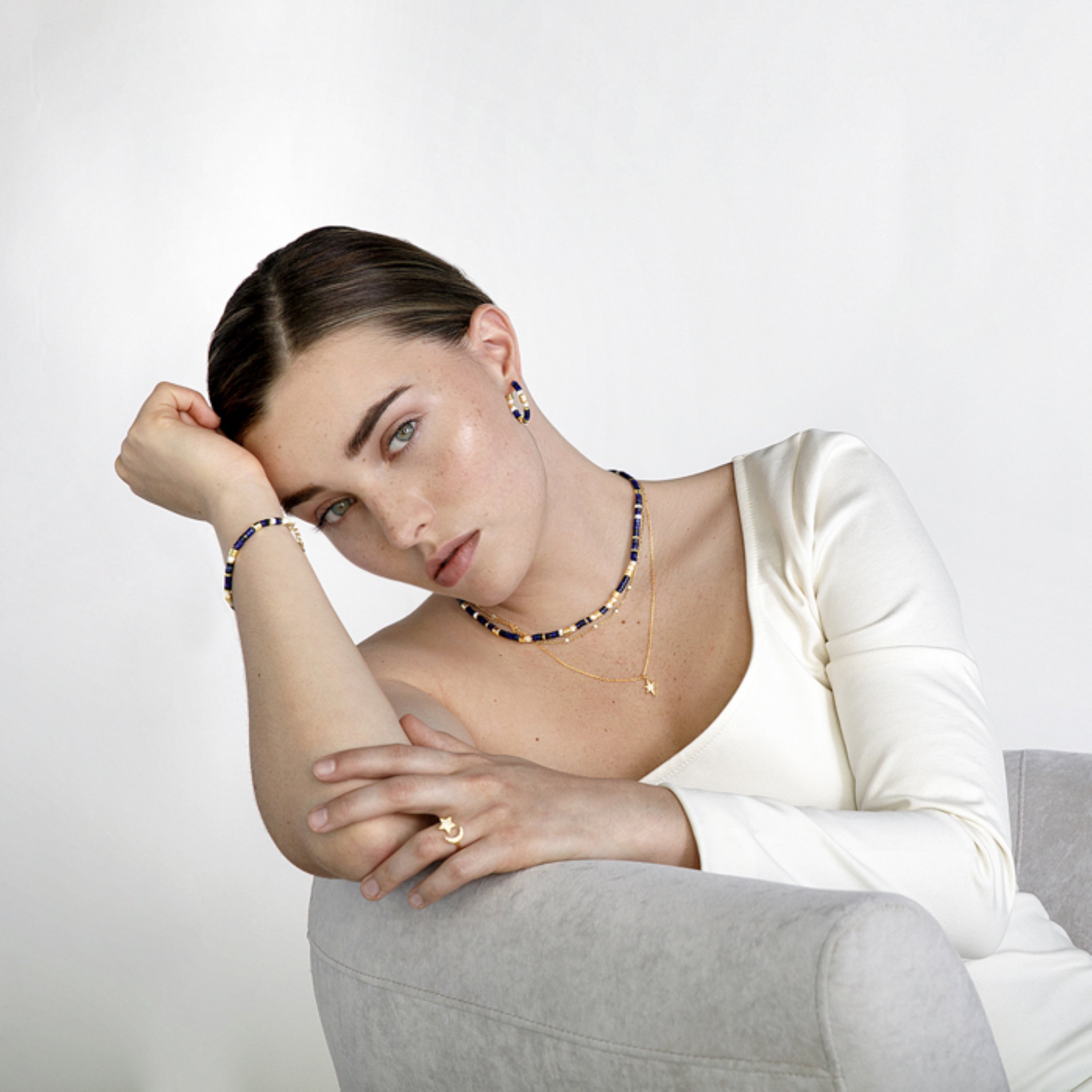 925 Sterling Silver Necklace with Natural Lapis Lazuli finished in 18K Yellow Gold - Ihun