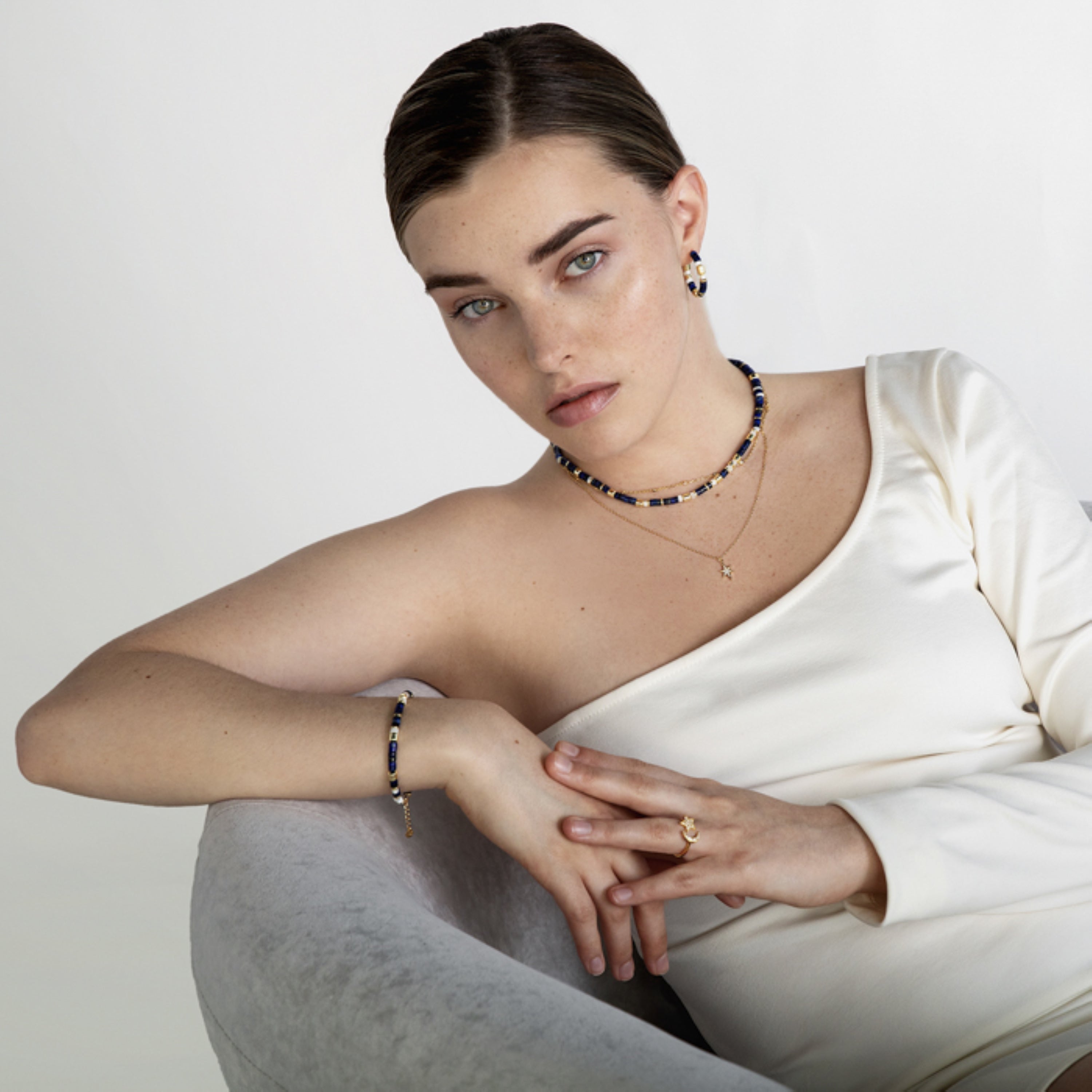 925 Sterling Silver Necklace with Natural Lapis Lazuli finished in 18K Yellow Gold - Ihun
