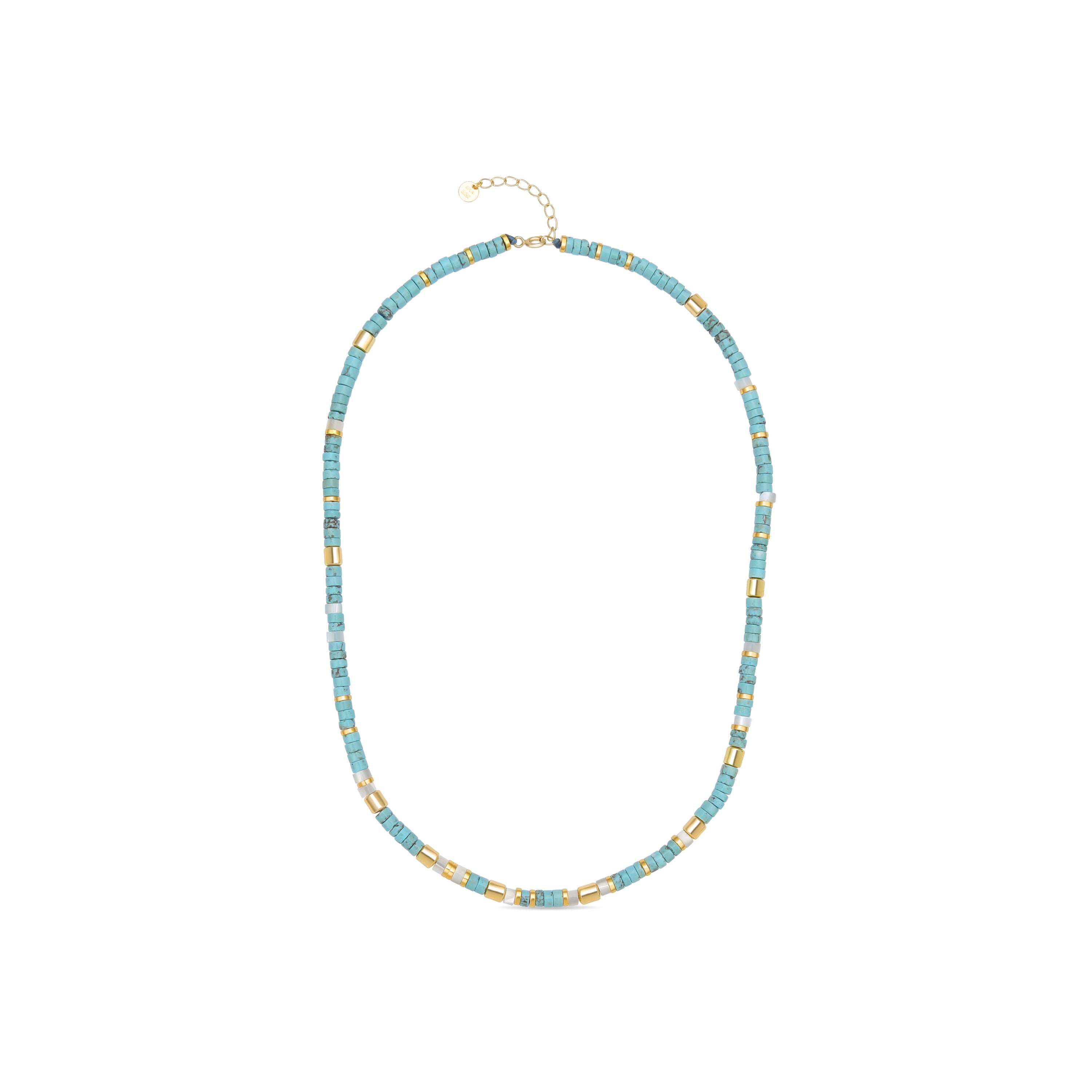 925 Sterling Silver Necklace with Turquoise finished in 18K yellow gold - Ihun
