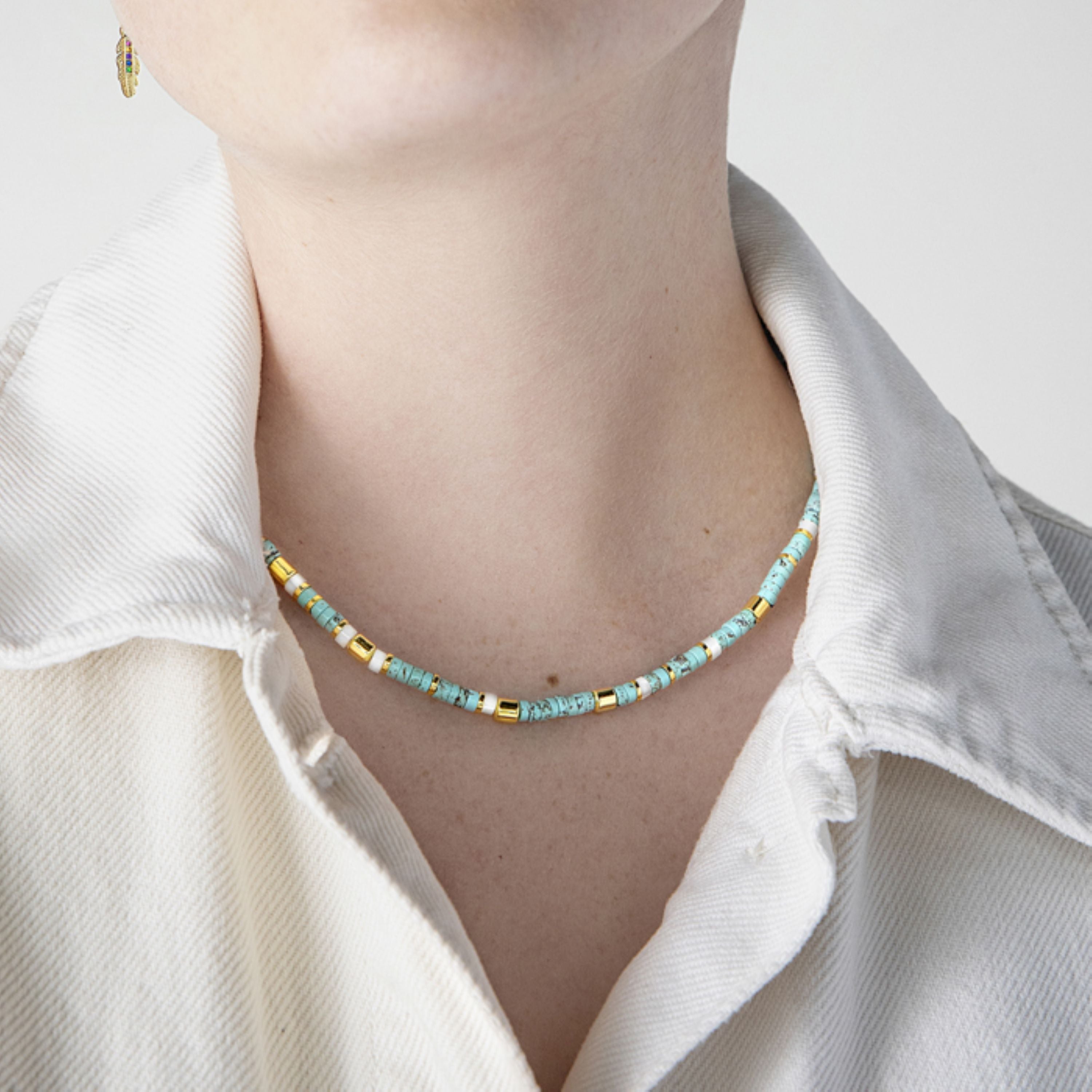 925 Sterling Silver Necklace with Turquoise finished in 18K yellow gold - Ihun