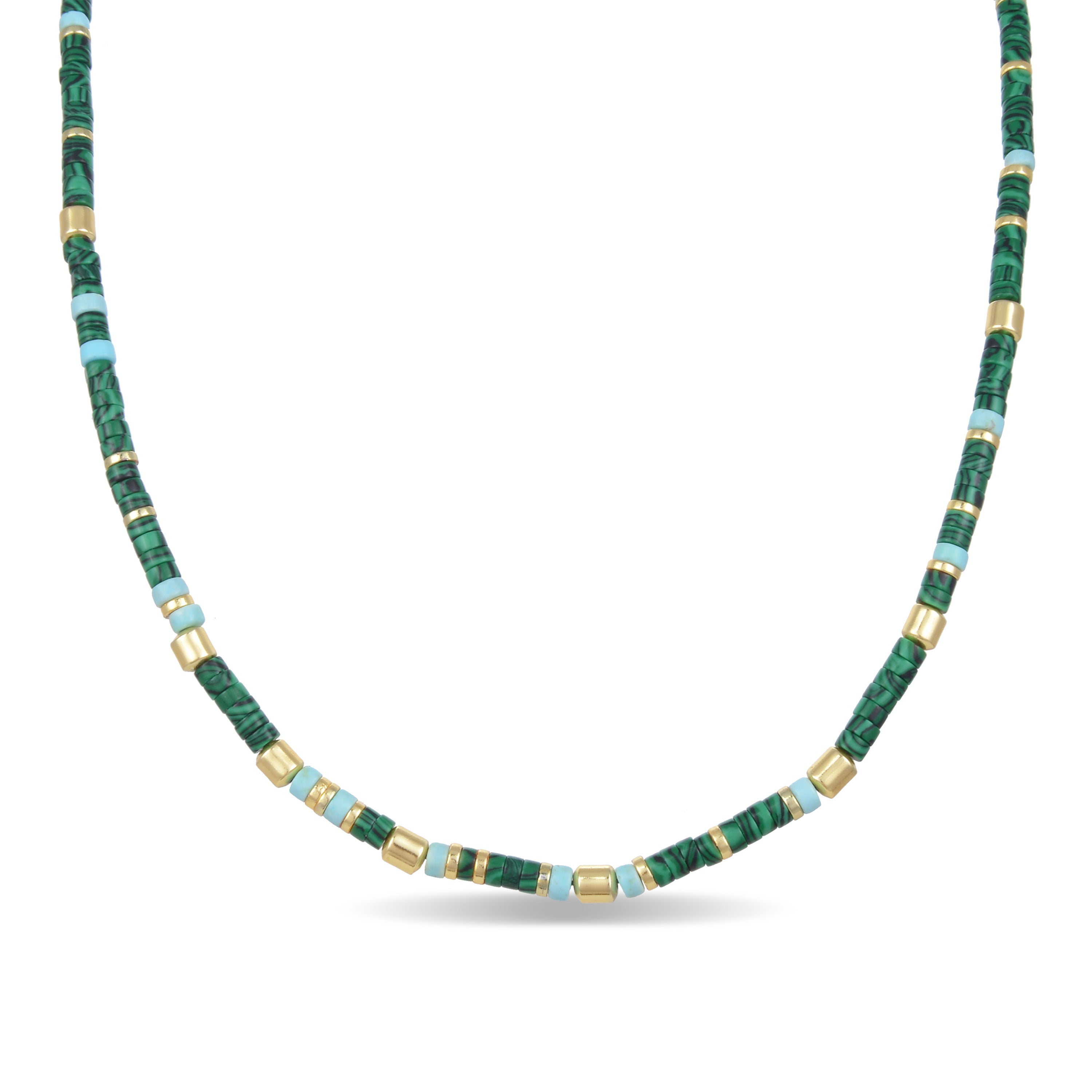 Colar de Prata de Lei 925 com Malaquita acabamento em ouro amarelo 18K - Ihun