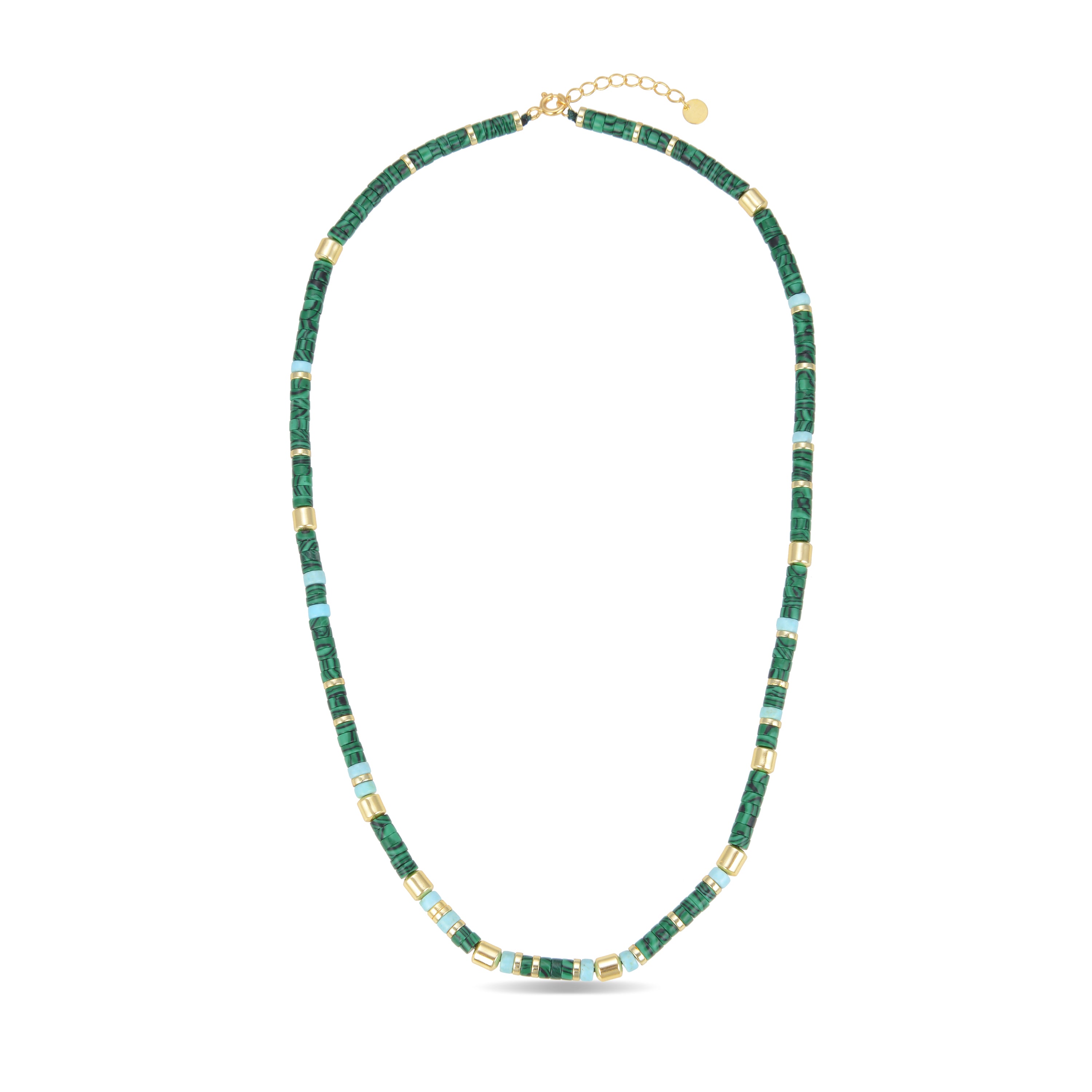 Colar de Prata de Lei 925 com Malaquita acabamento em ouro amarelo 18K - Ihun