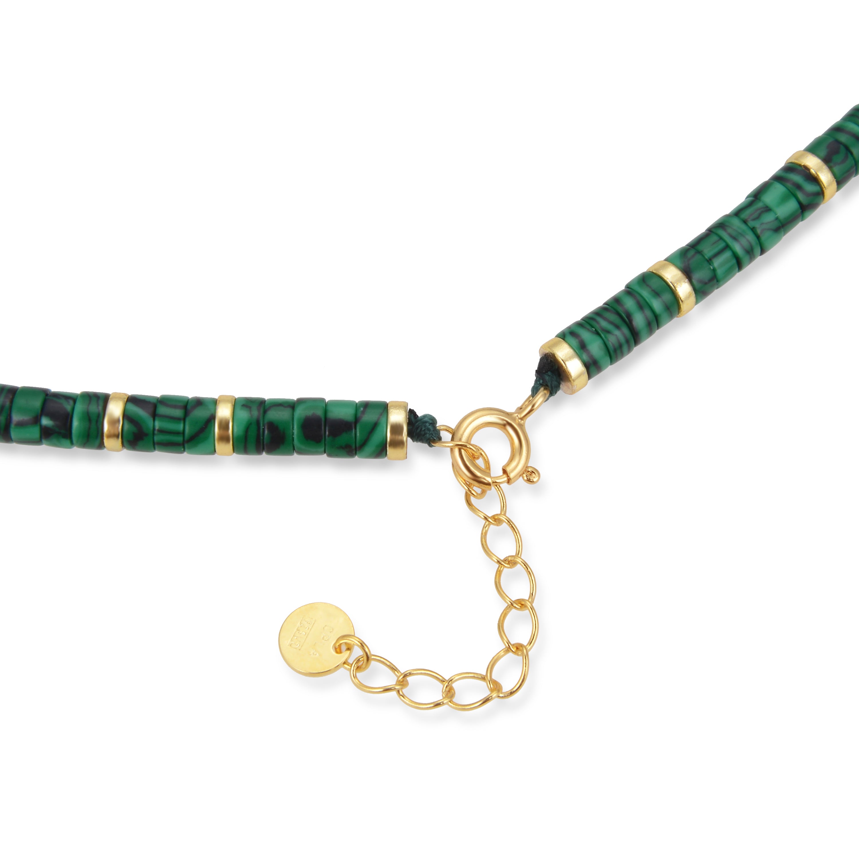 Colar de Prata de Lei 925 com Malaquita acabamento em ouro amarelo 18K - Ihun