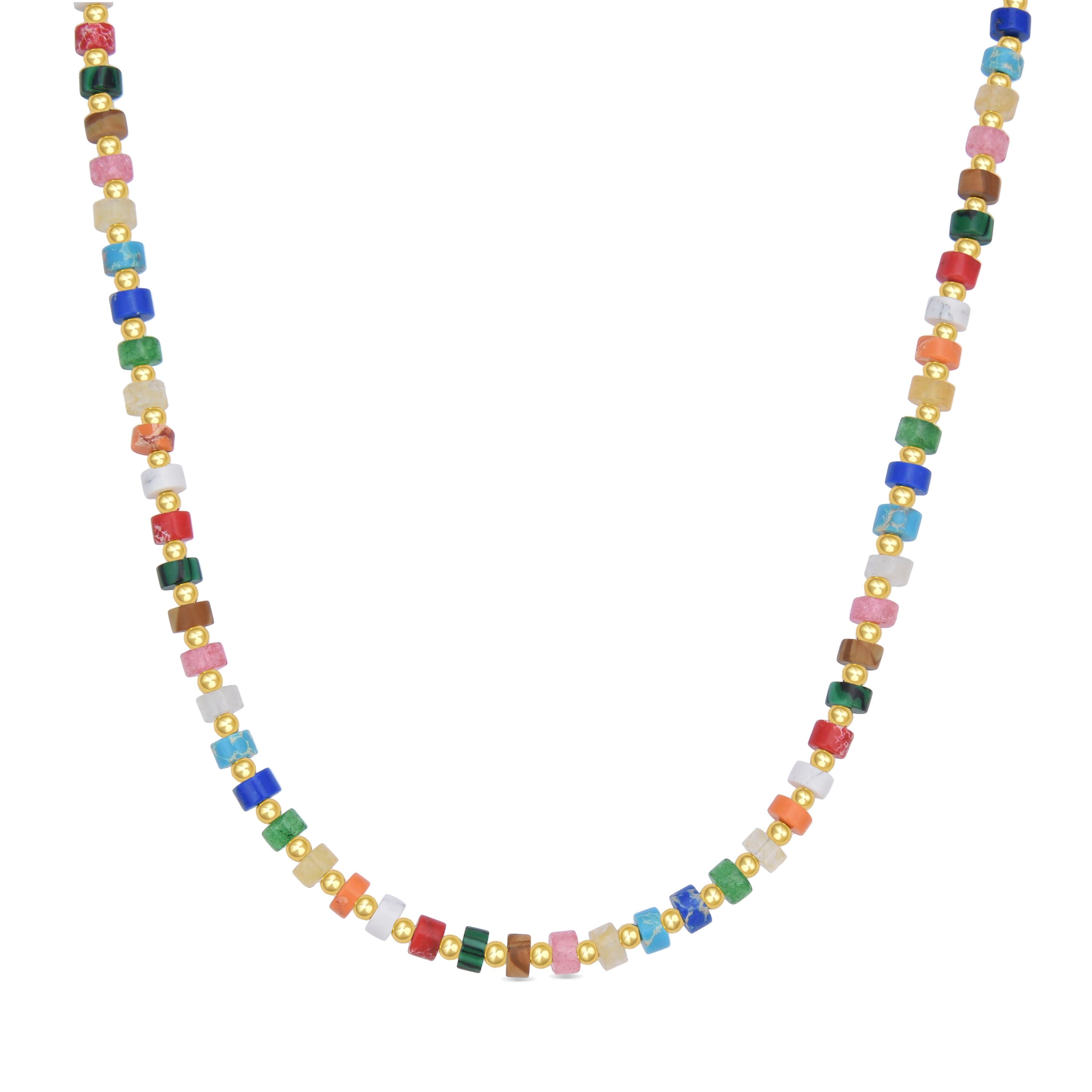 925er Sterlingsilber-Halskette mit mehrfarbigem Kristall, vergoldet mit 18K Gelbgold - Ihun