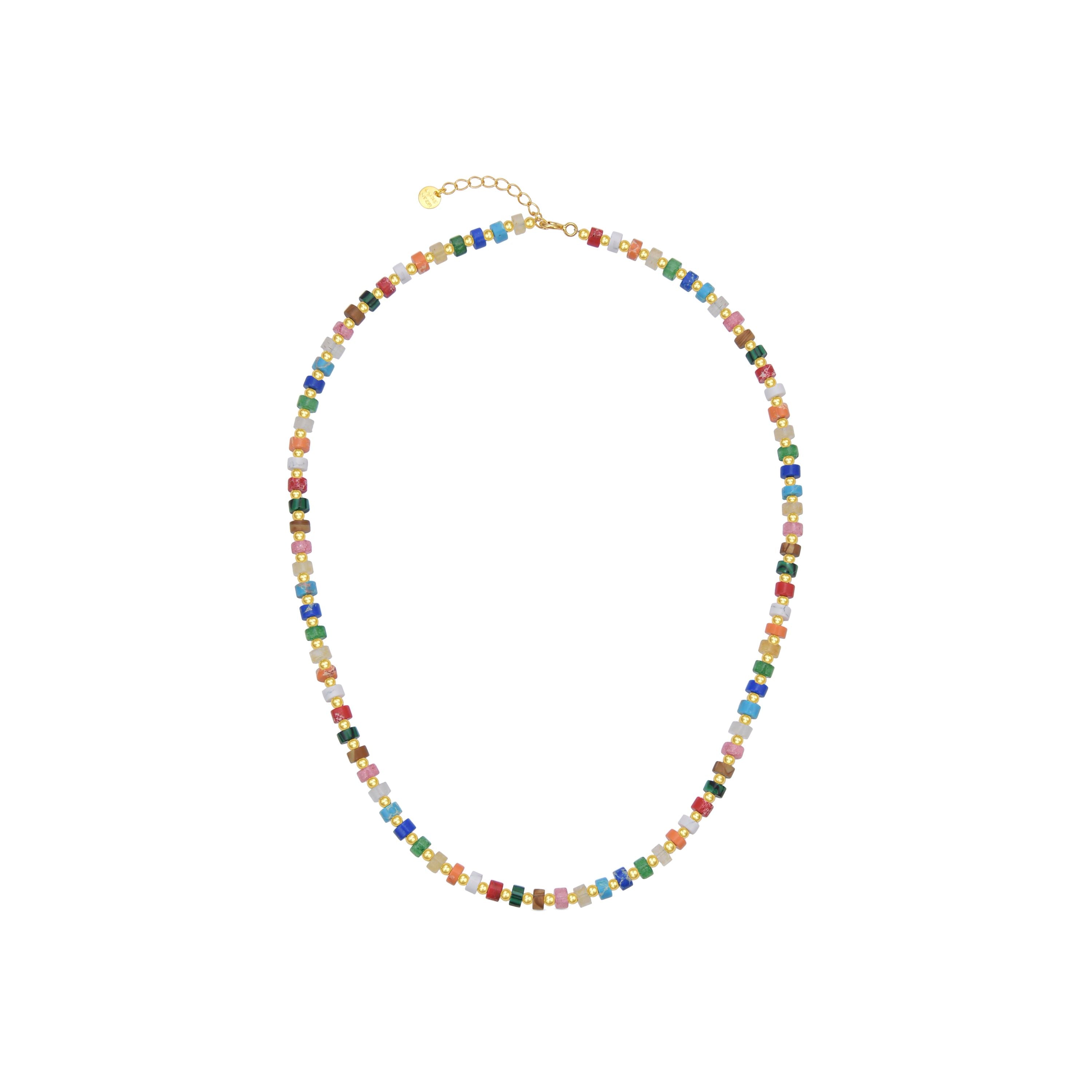 925 Sterling Silver Necklace with Multicolor Crystal finished in 18K Yellow Gold - Ihun