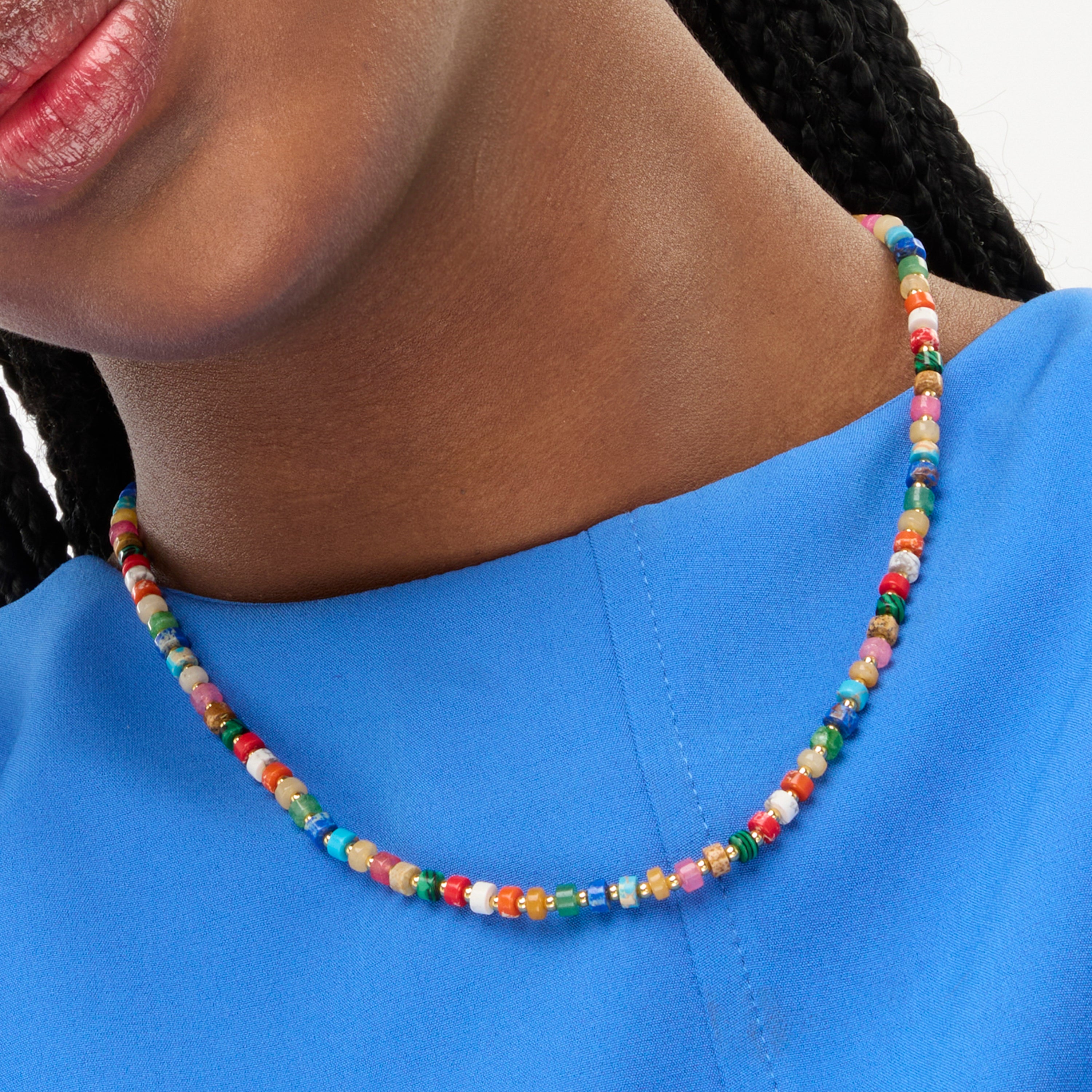 925 Sterling Silver Necklace with Multicolor Crystal finished in 18K Yellow Gold - Ihun