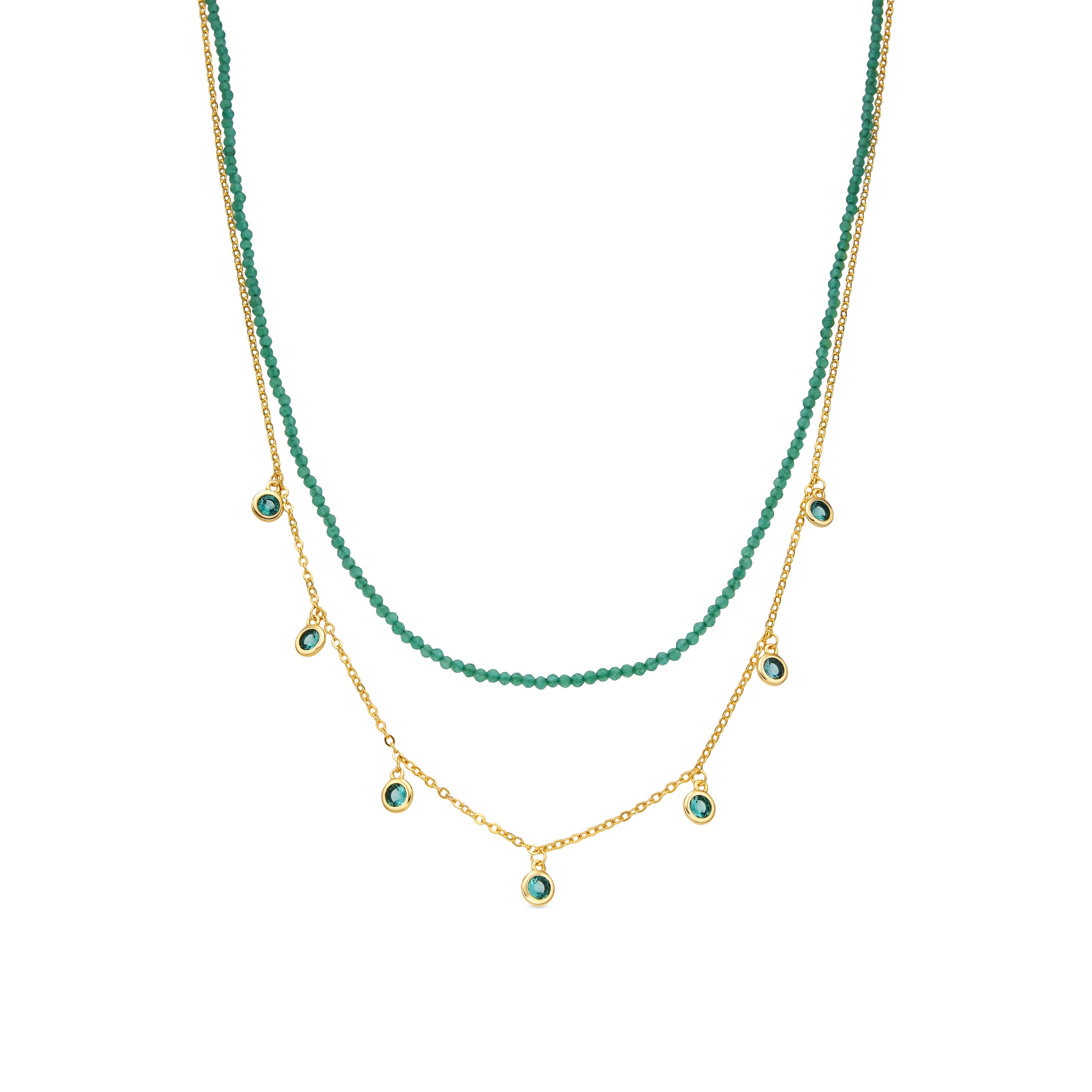 925er Sterling Silber Halskette mit Smaragd-Zirkonia, vergoldet mit 18k Gelbgold - Zaru