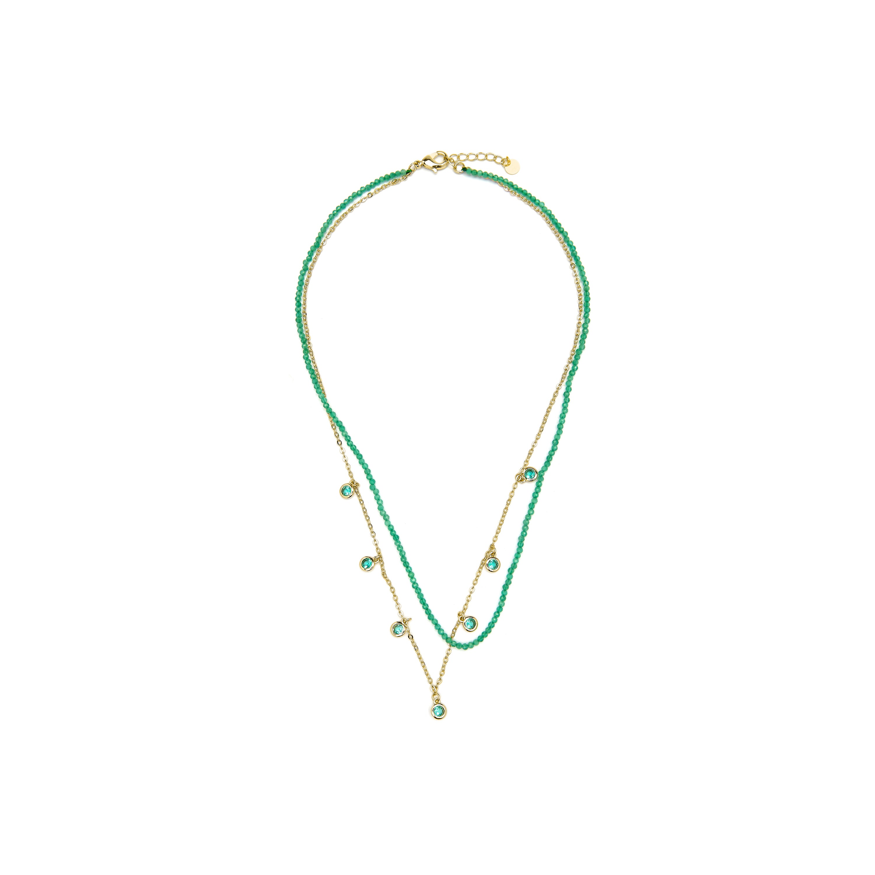 925er Sterling Silber Halskette mit Smaragd-Zirkonia, vergoldet mit 18k Gelbgold - Zaru