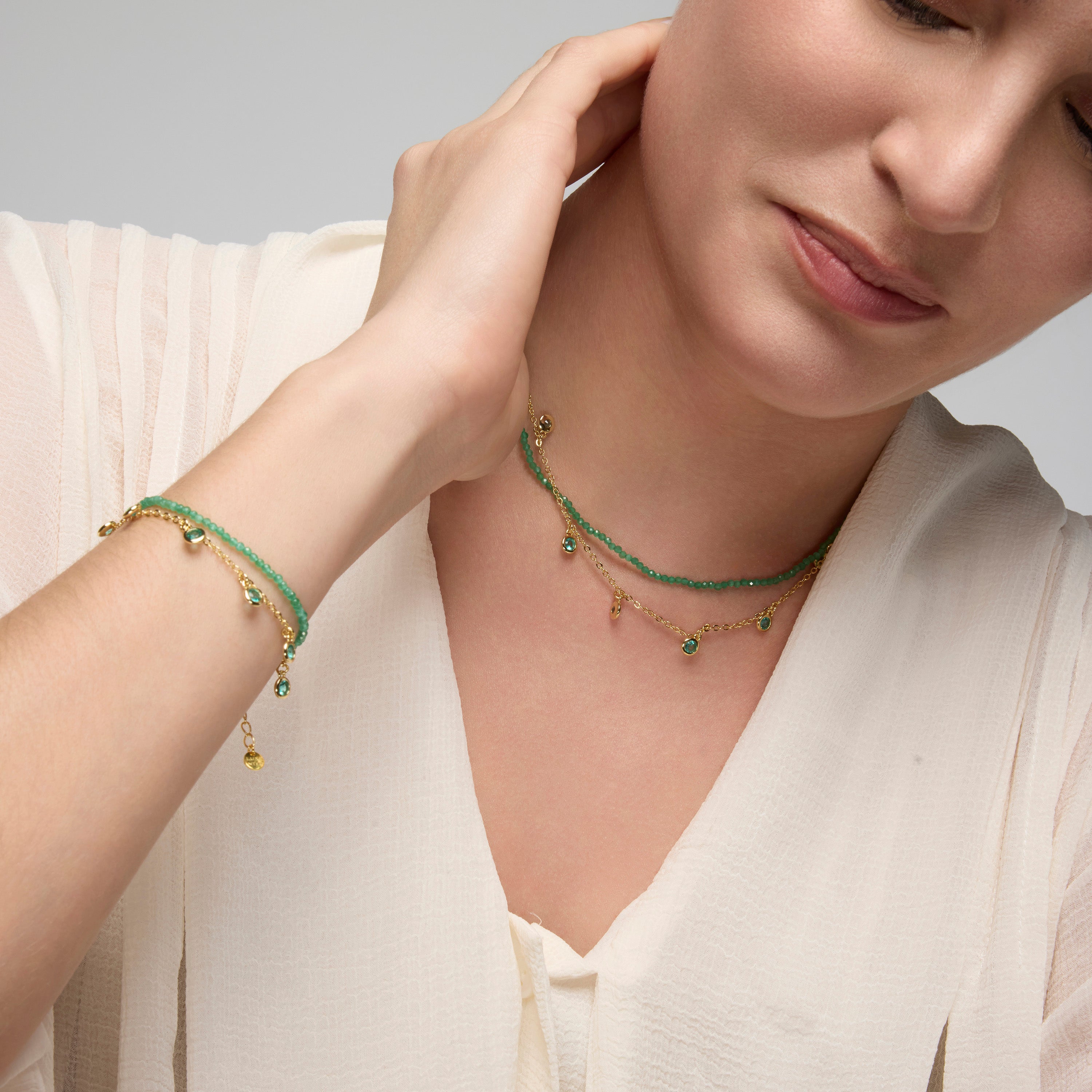 925er Sterling Silber Halskette mit Smaragd-Zirkonia, vergoldet mit 18k Gelbgold - Zaru