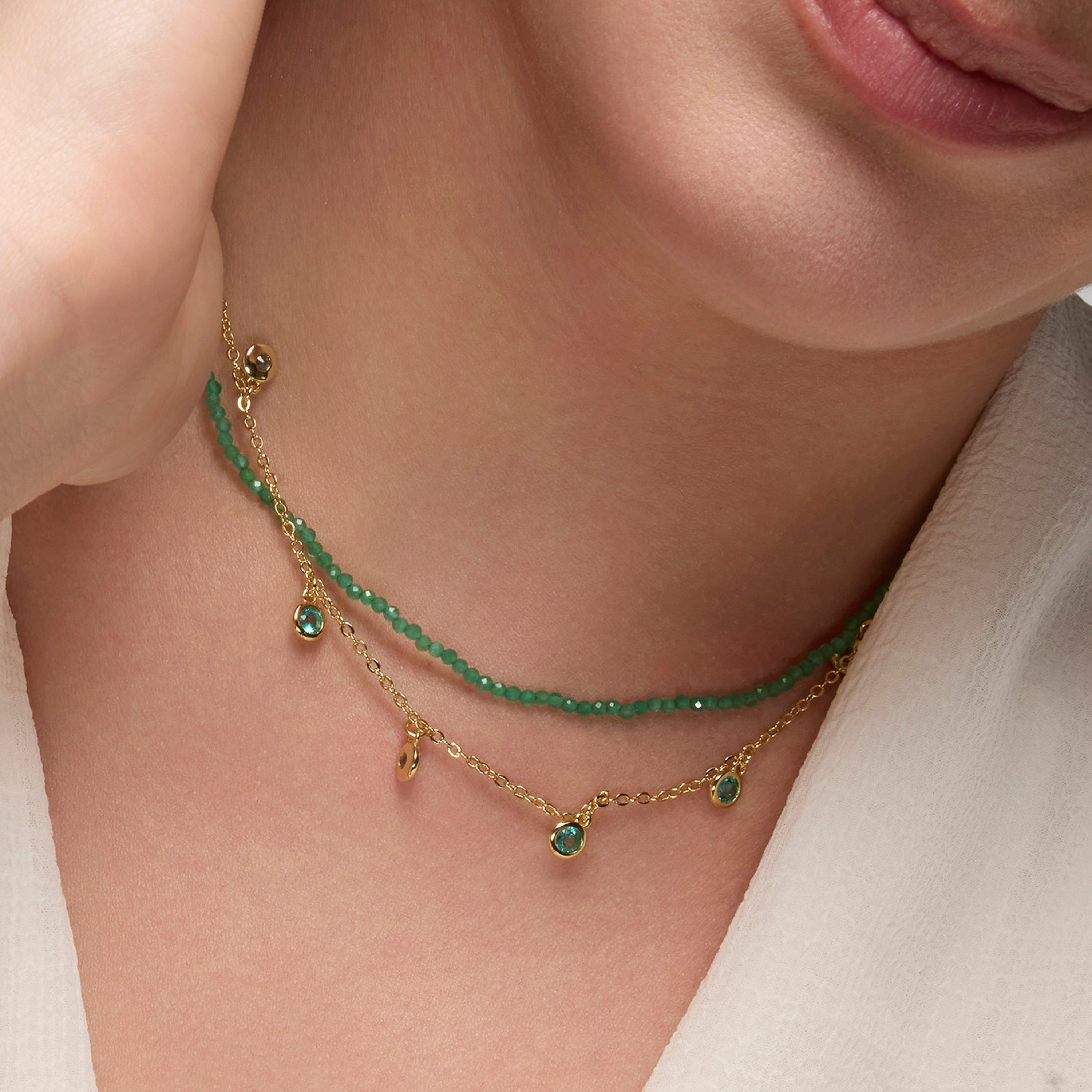 925er Sterling Silber Halskette mit Smaragd-Zirkonia, vergoldet mit 18k Gelbgold - Zaru