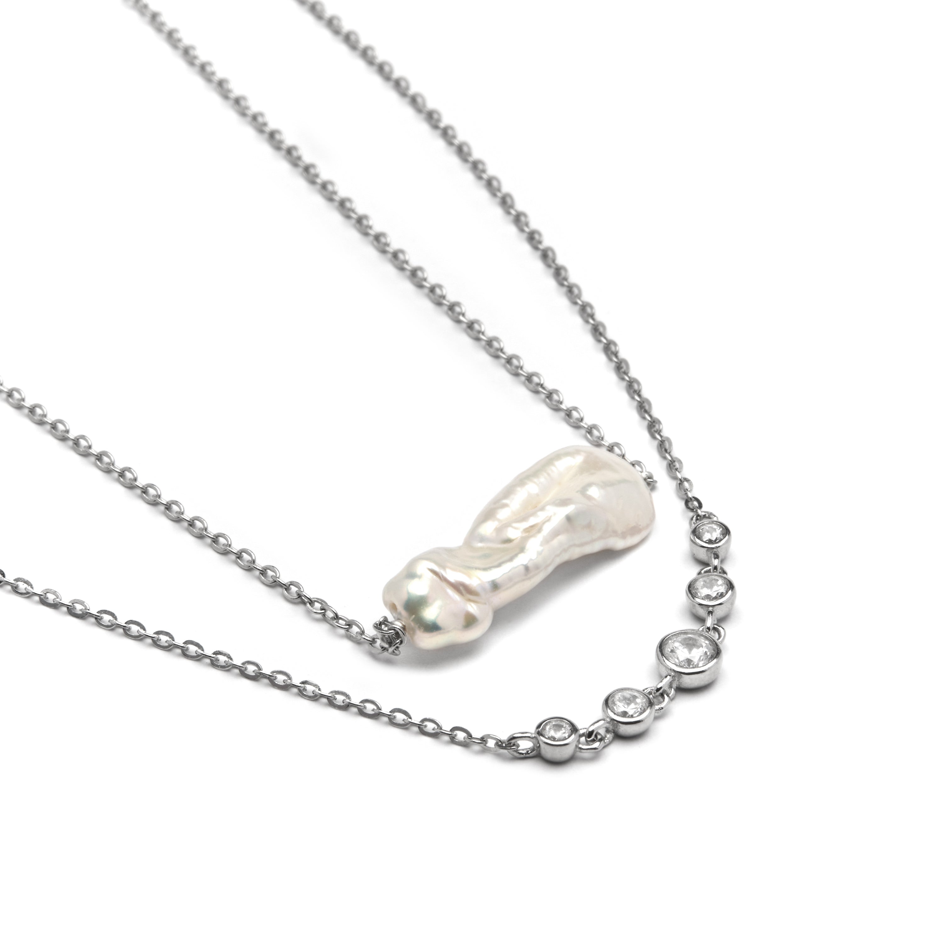 Collar de Plata de Ley 925 y Perla Blanca acabado rodio - Danysda