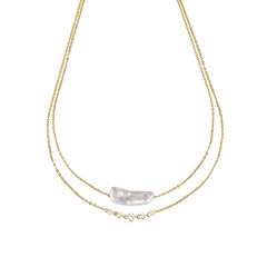 Collar de Plata de Ley 925 con Perla Blanca acabado en oro amarillo de 18K - Danysda