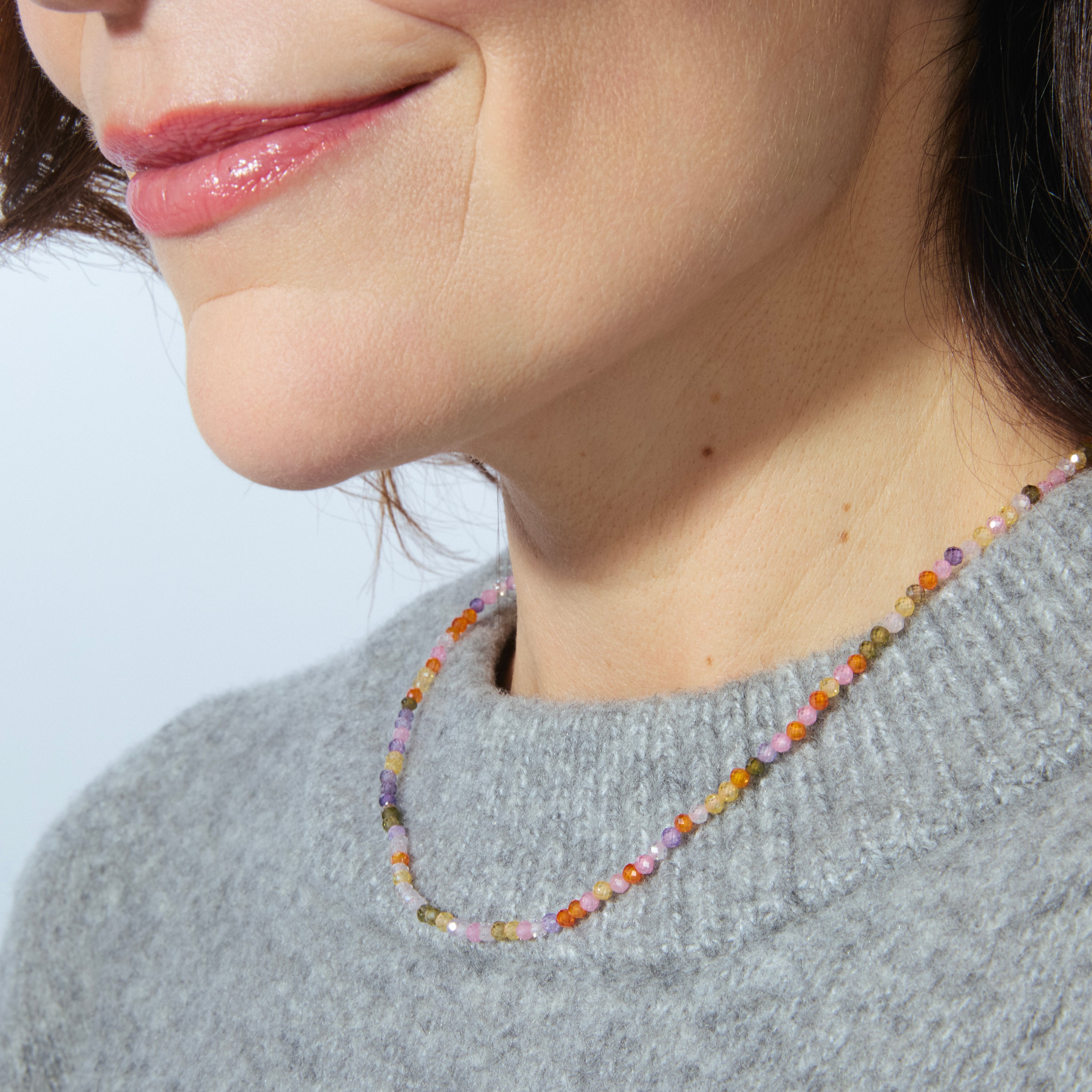 925 Sterling Silver Necklace with Multicolor Crystal finished in 18K Yellow Gold - Ufela