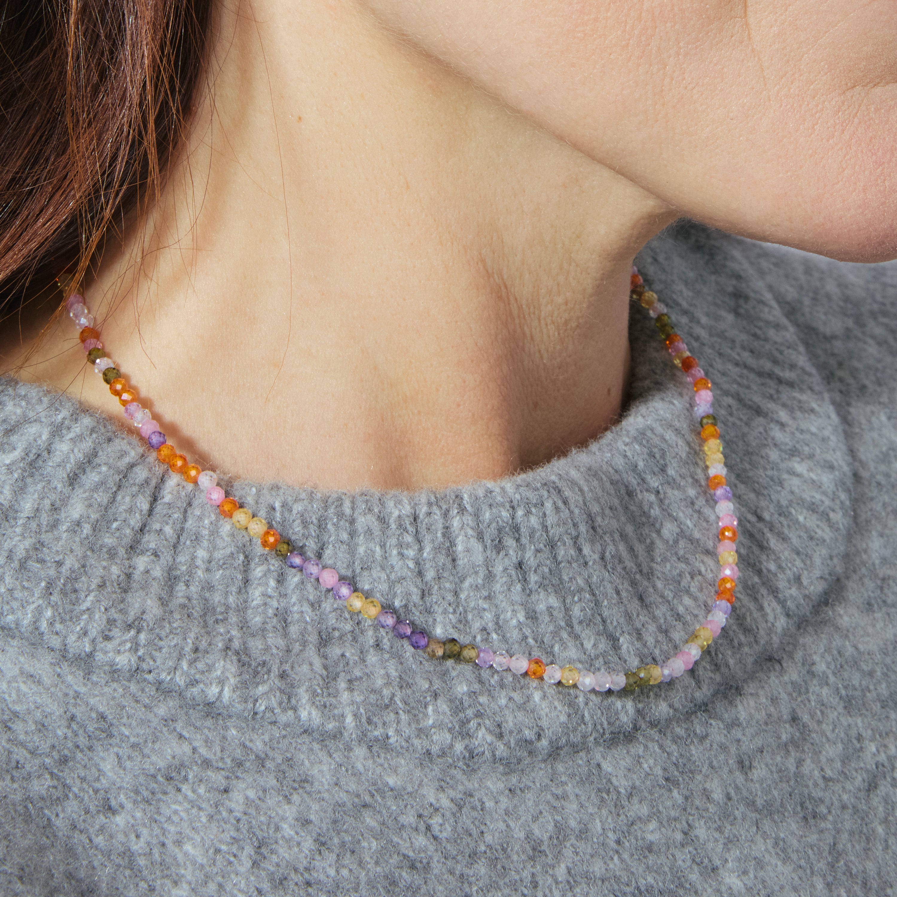 925 Sterling Silver Necklace with Multicolor Crystal finished in 18K Yellow Gold - Ufela