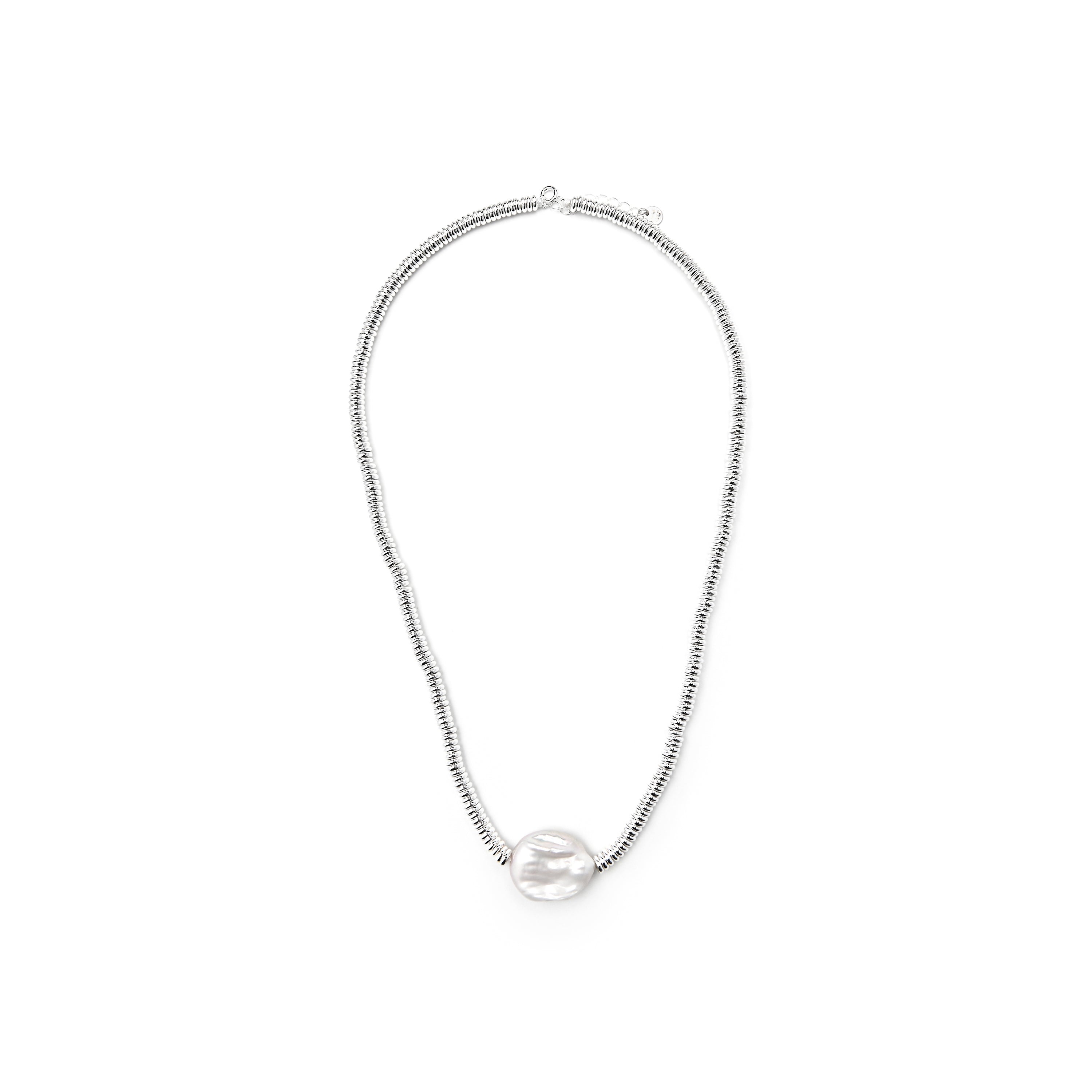 Collar de Plata de Ley 925 y Perla Blanca acabado rodio - Siever