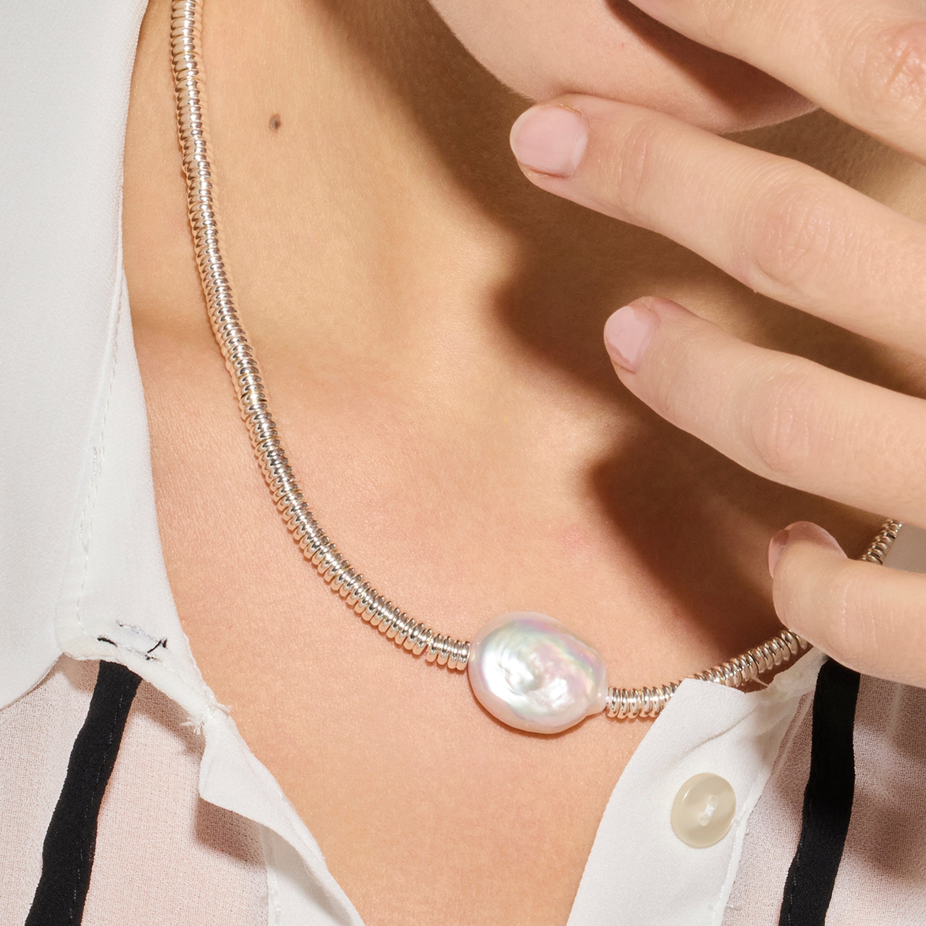 Collar de Plata de Ley 925 y Perla Blanca acabado rodio - Siever