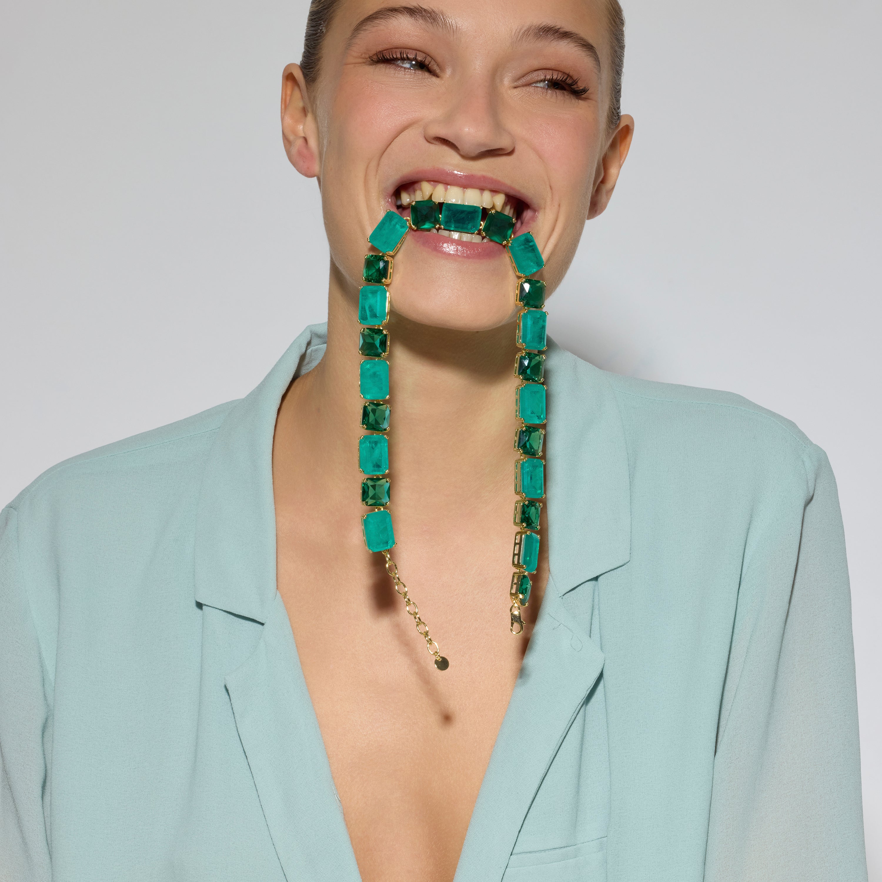 925 Sterling Silver Necklace with Green Paraiba Hydrothermal Quartz finished in 18k yellow gold - Lindrak
