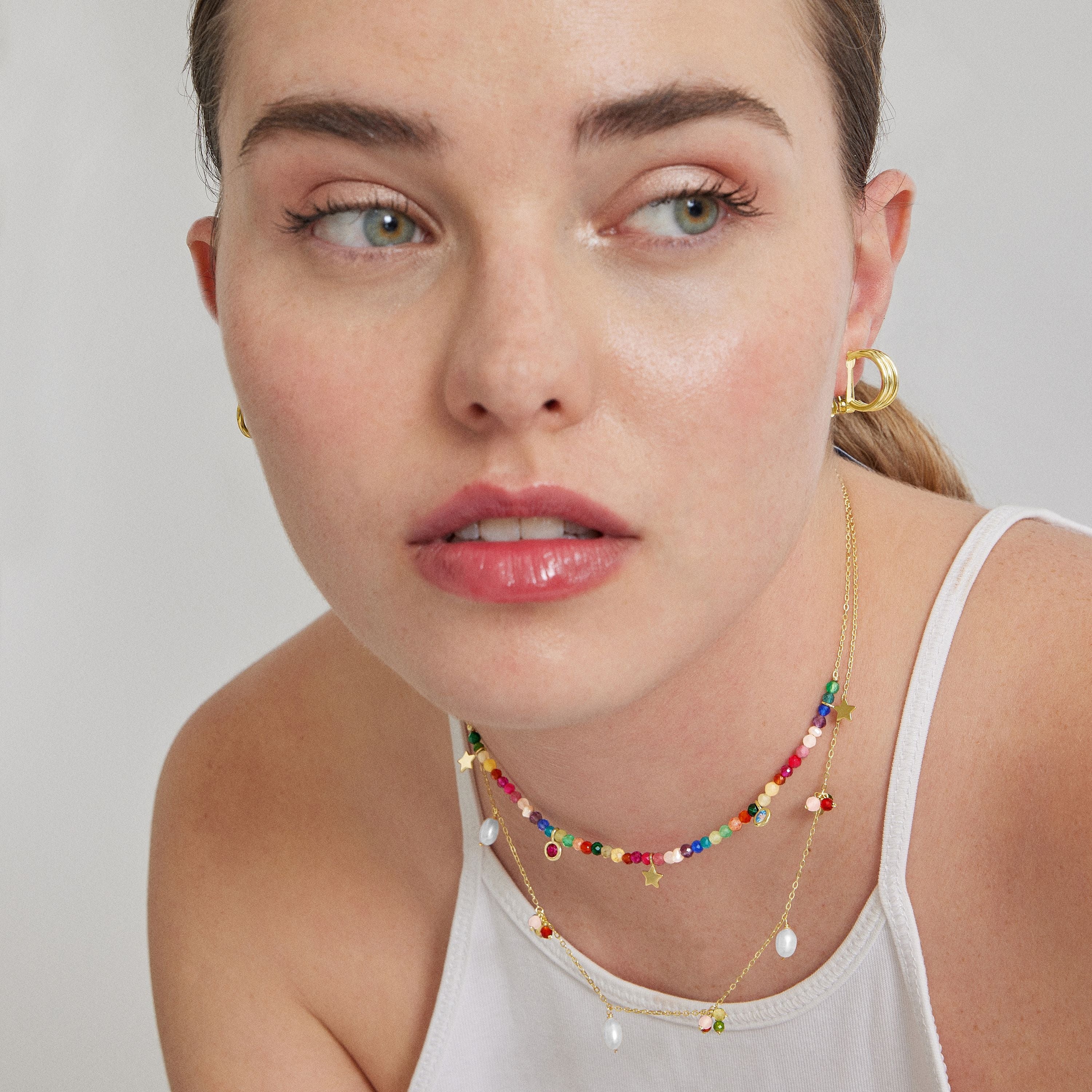925 Sterling Silver Necklace with White Pearl finished in 18K Yellow Gold - Fanim