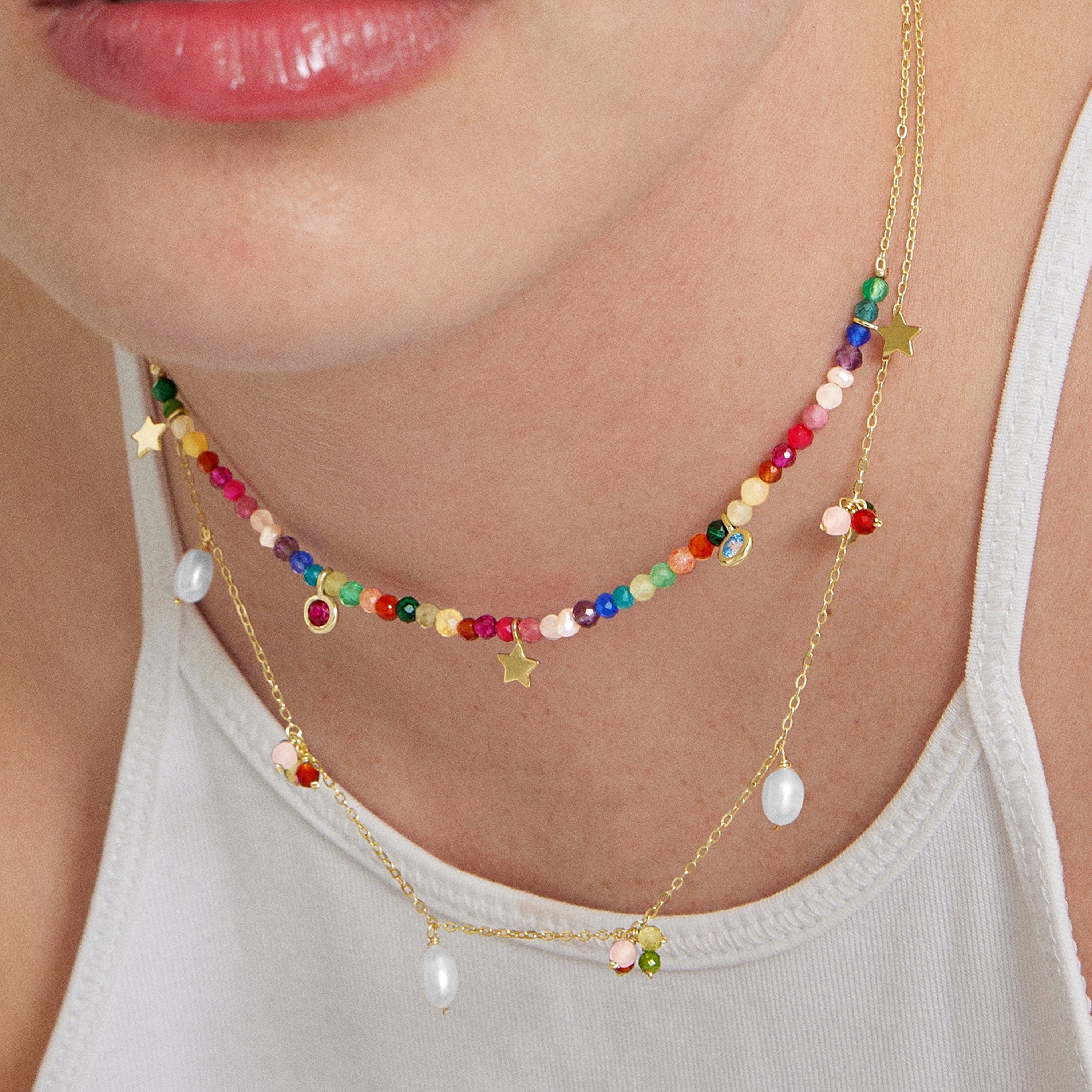 925 Sterling Silver Necklace with White Pearl finished in 18K Yellow Gold - Fanim