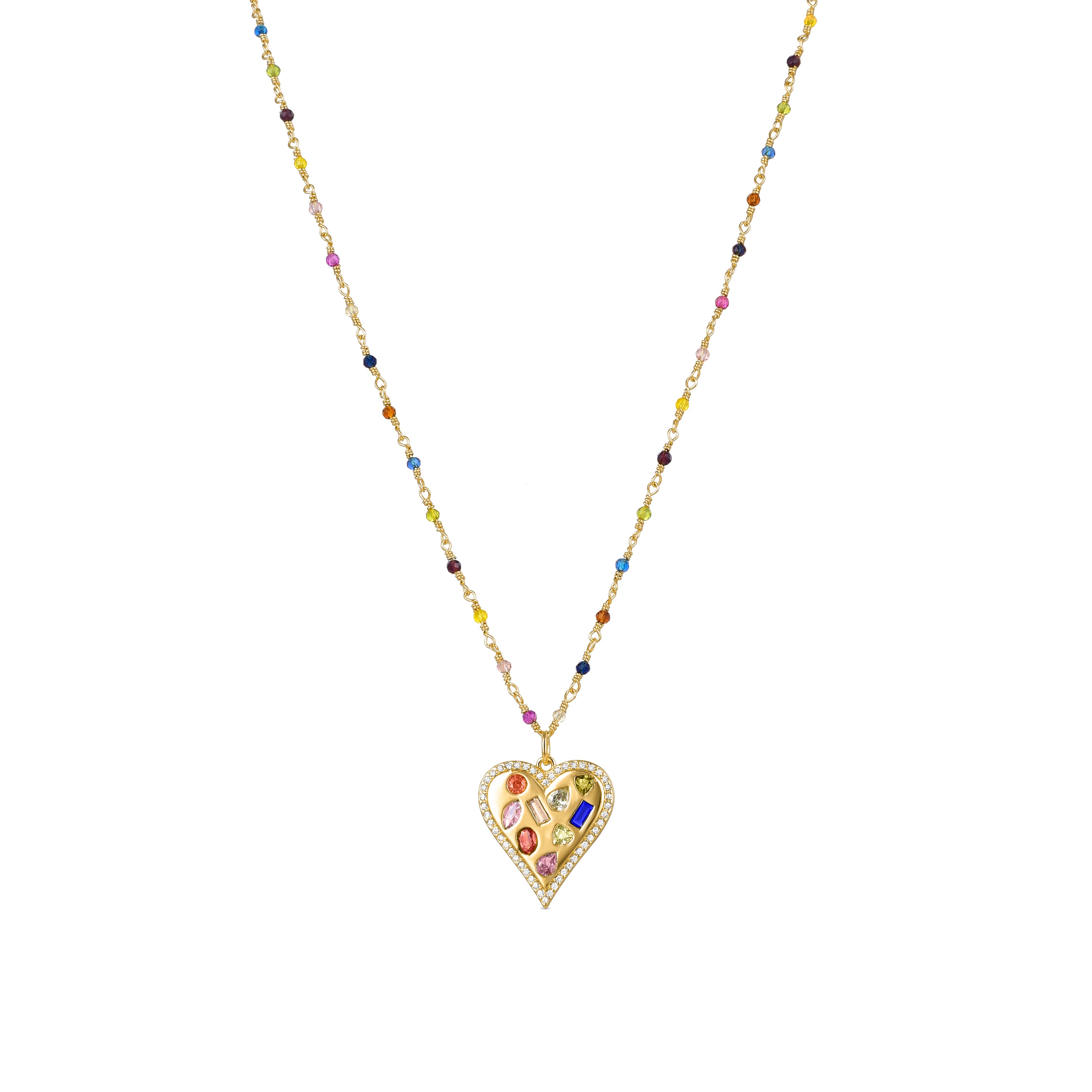 Collier en argent sterling 925 avec zircon multicolore finition en or jaune 18K - Hamka